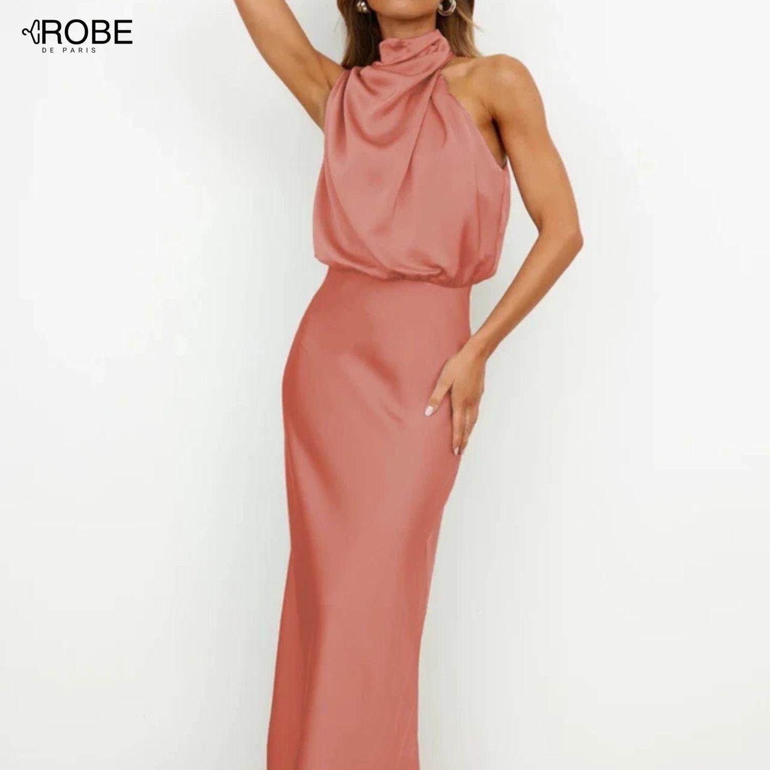 Éclat Élégant | Robe Satinée Décolleté Halter pour Soirée