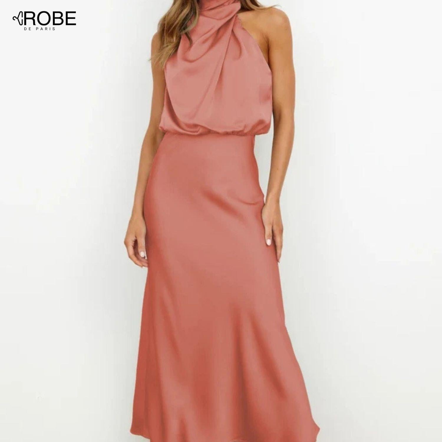 Éclat Élégant | Robe Satinée Décolleté Halter pour Soirée