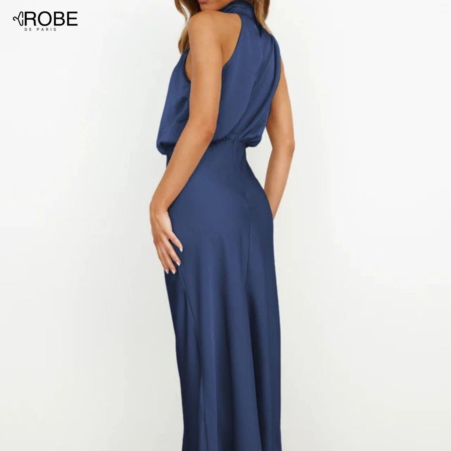 Éclat Élégant | Robe Satinée Décolleté Halter pour Soirée