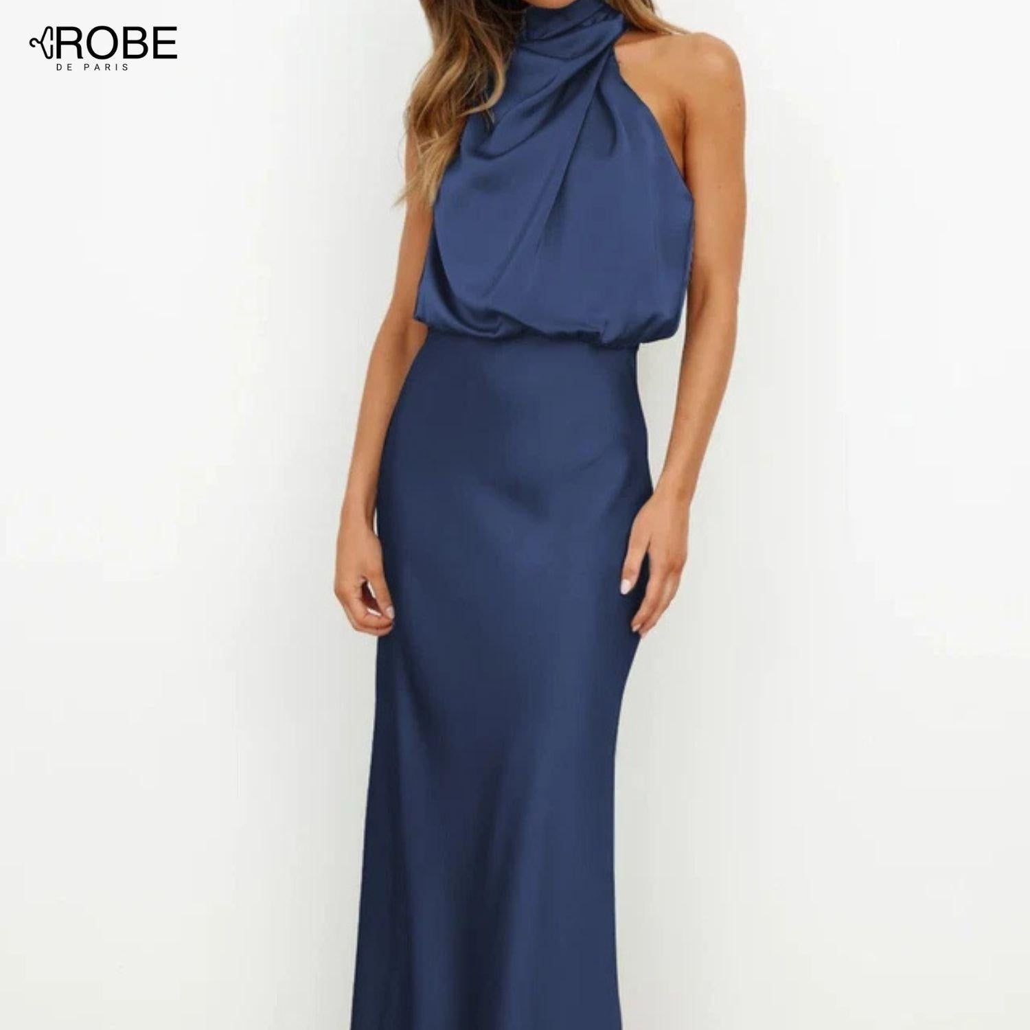 Éclat Élégant | Robe Satinée Décolleté Halter pour Soirée