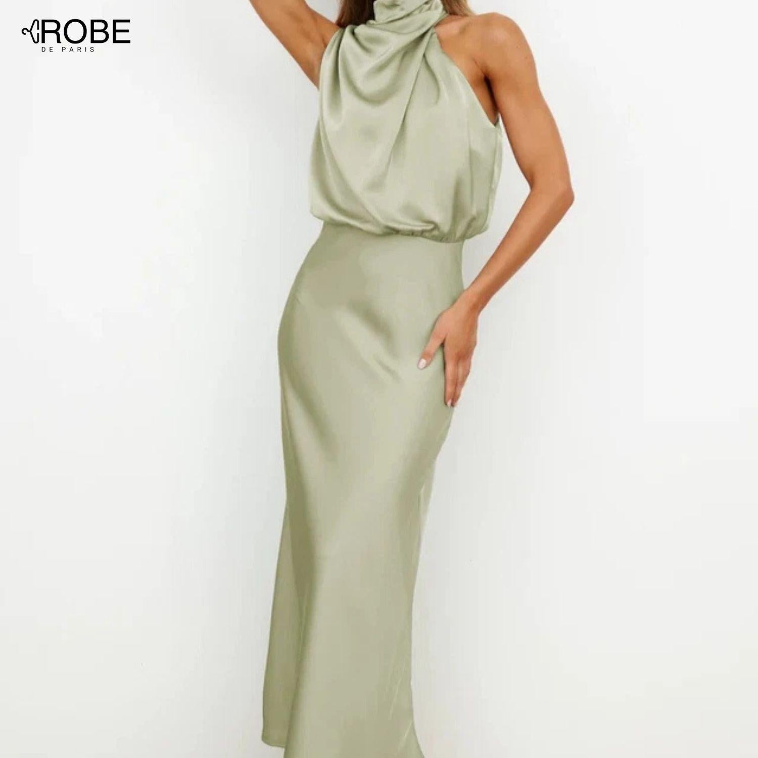 Éclat Élégant | Robe Satinée Décolleté Halter pour Soirée