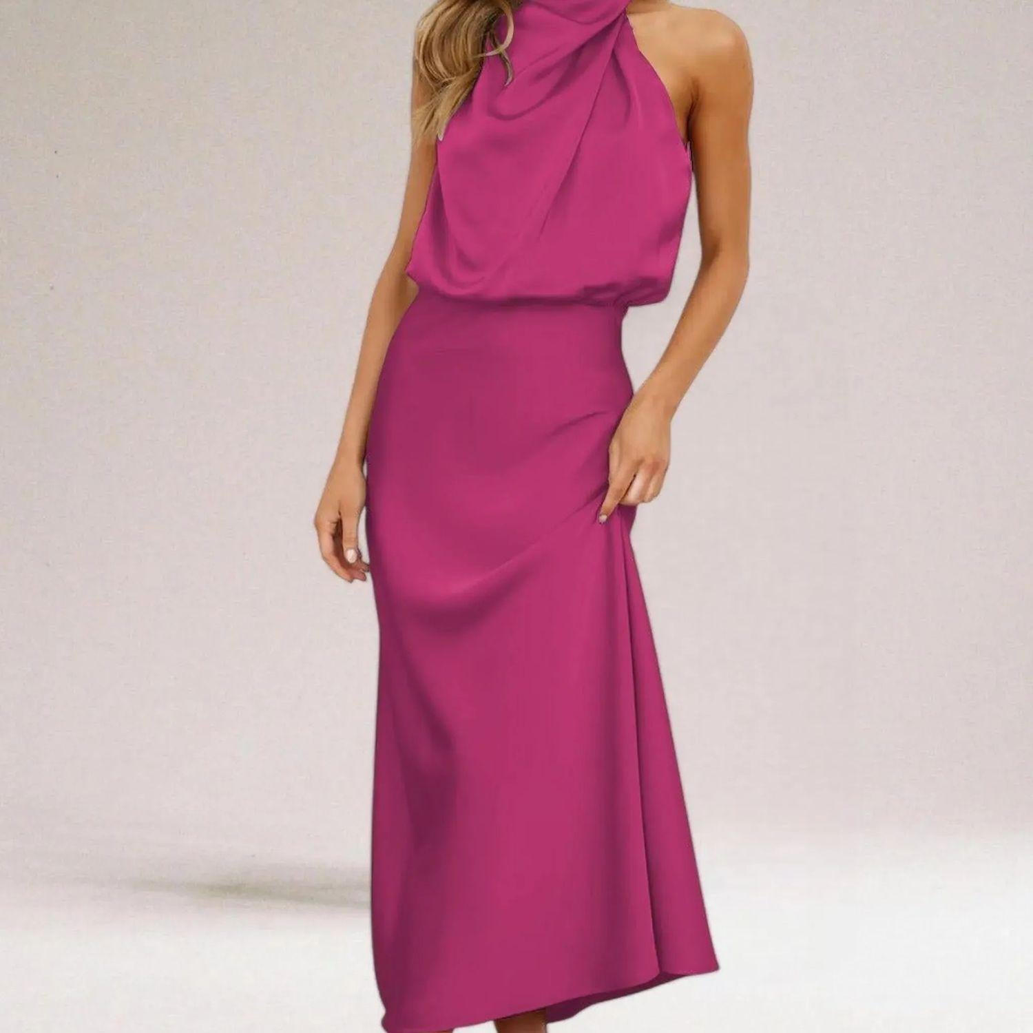 Éclat Élégant | Robe Satinée Décolleté Halter pour Soirée