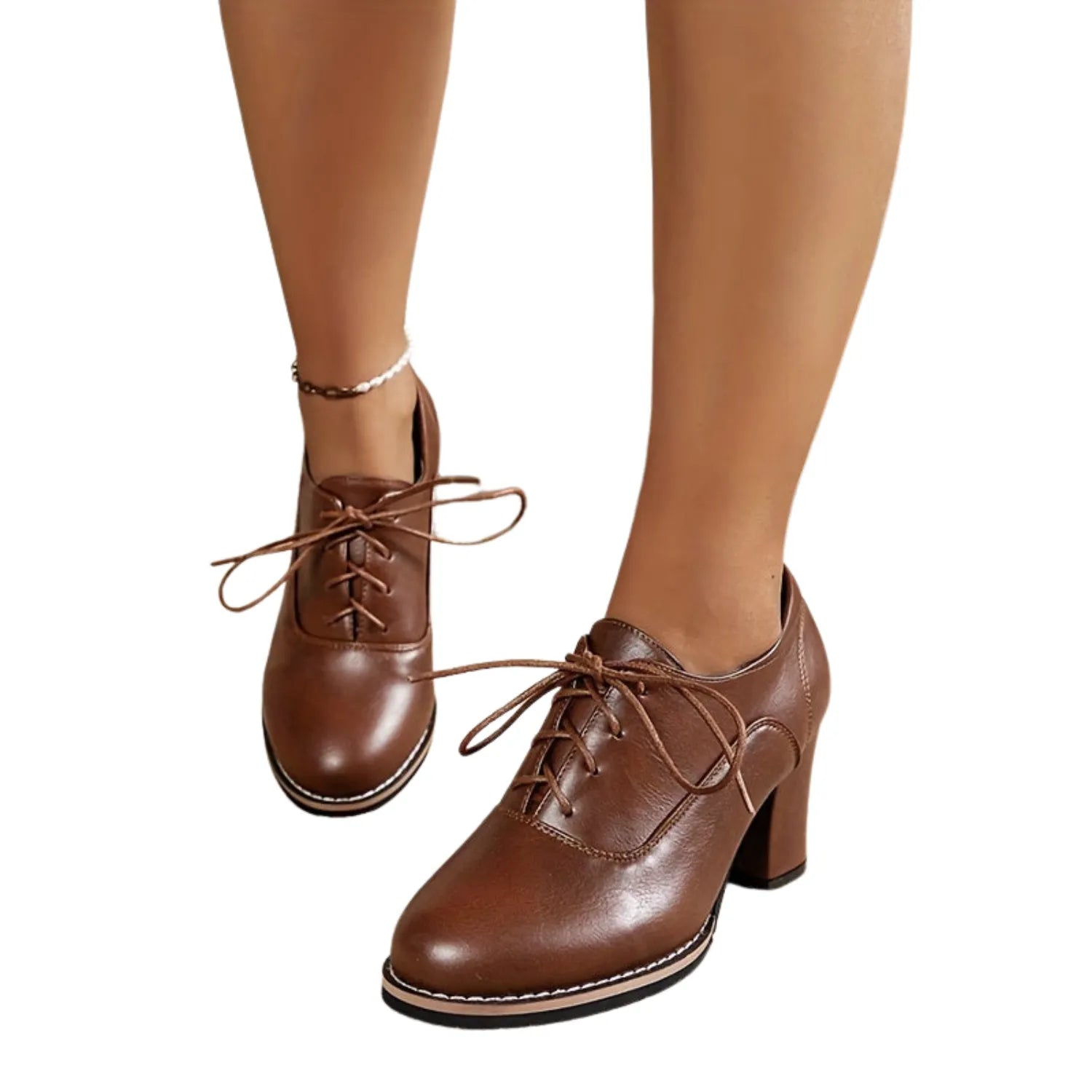 Chaussures Élégance à Lacets | Escarpins Femme Élégants à Talons Épais