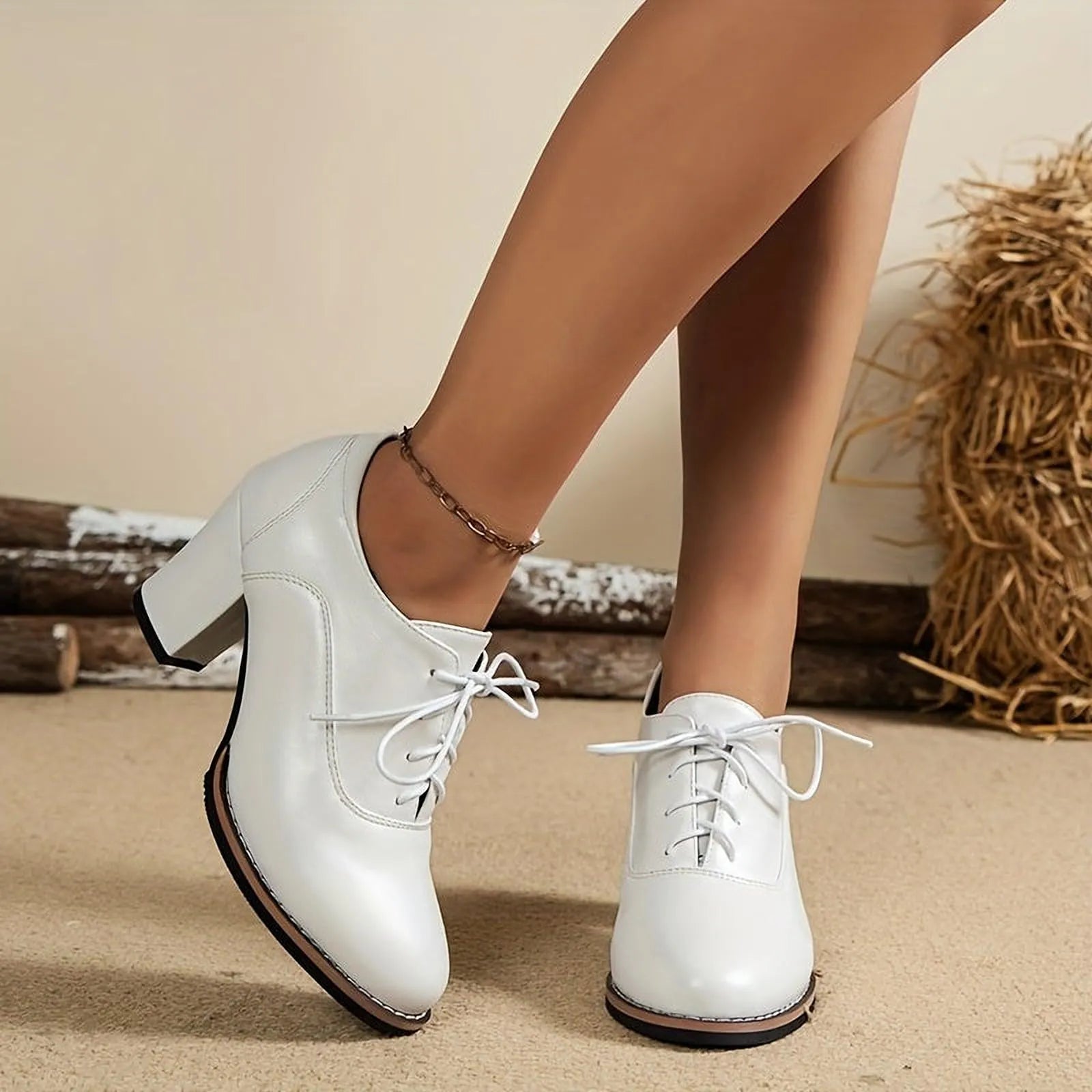 Chaussures Élégance à Lacets | Escarpins Femme Élégants à Talons Épais