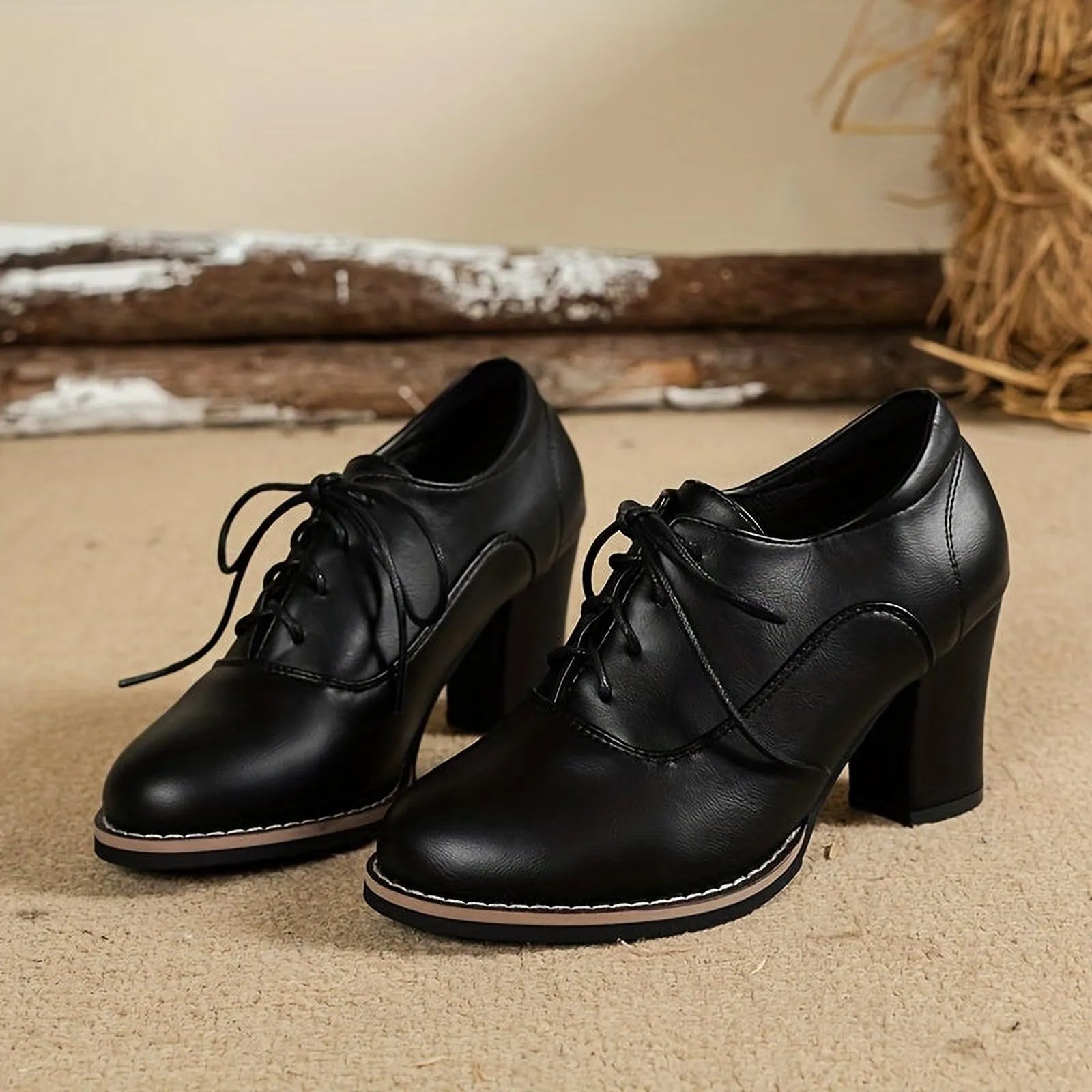 Chaussures Élégance à Lacets | Escarpins Femme Élégants à Talons Épais