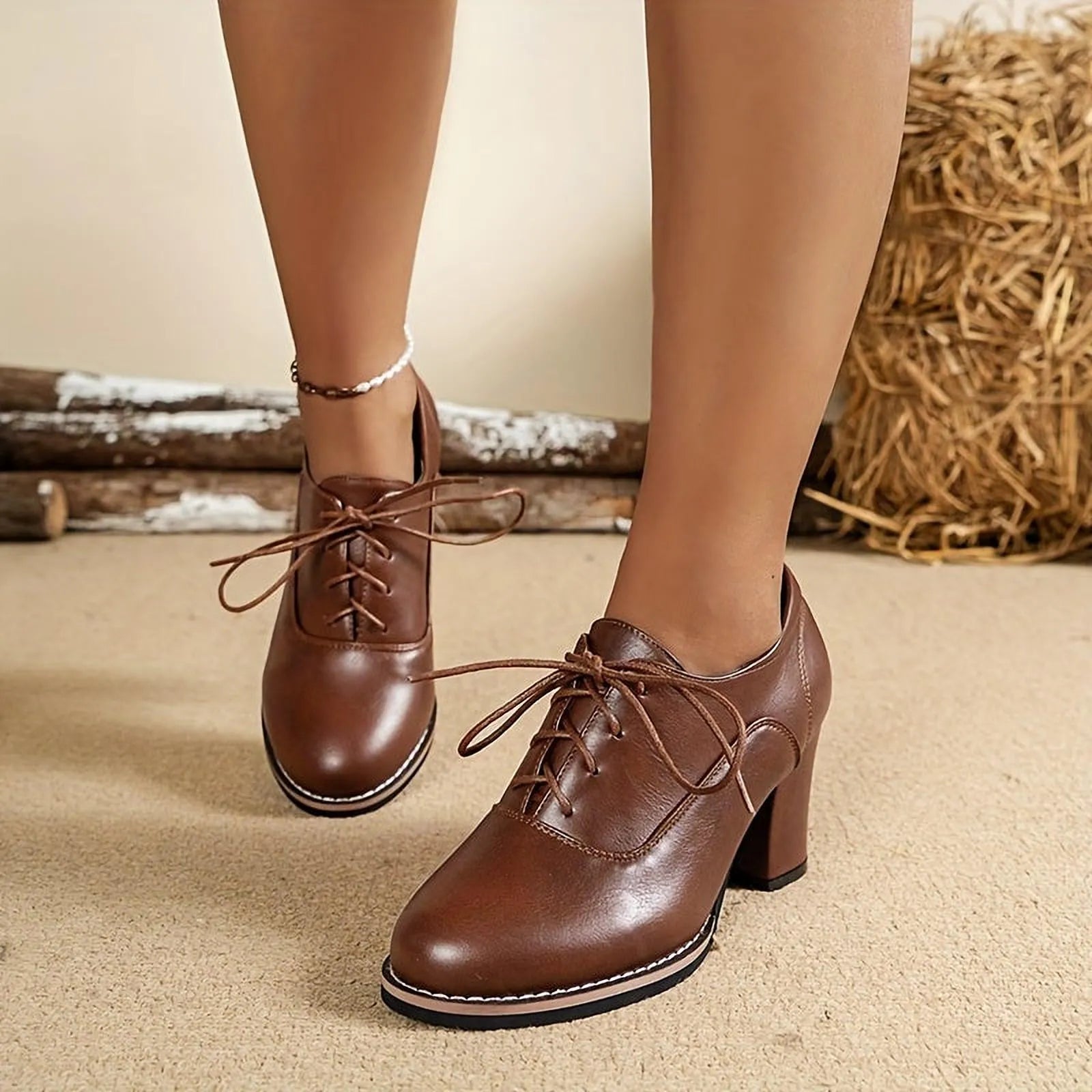 Chaussures Élégance à Lacets | Escarpins Femme Élégants à Talons Épais