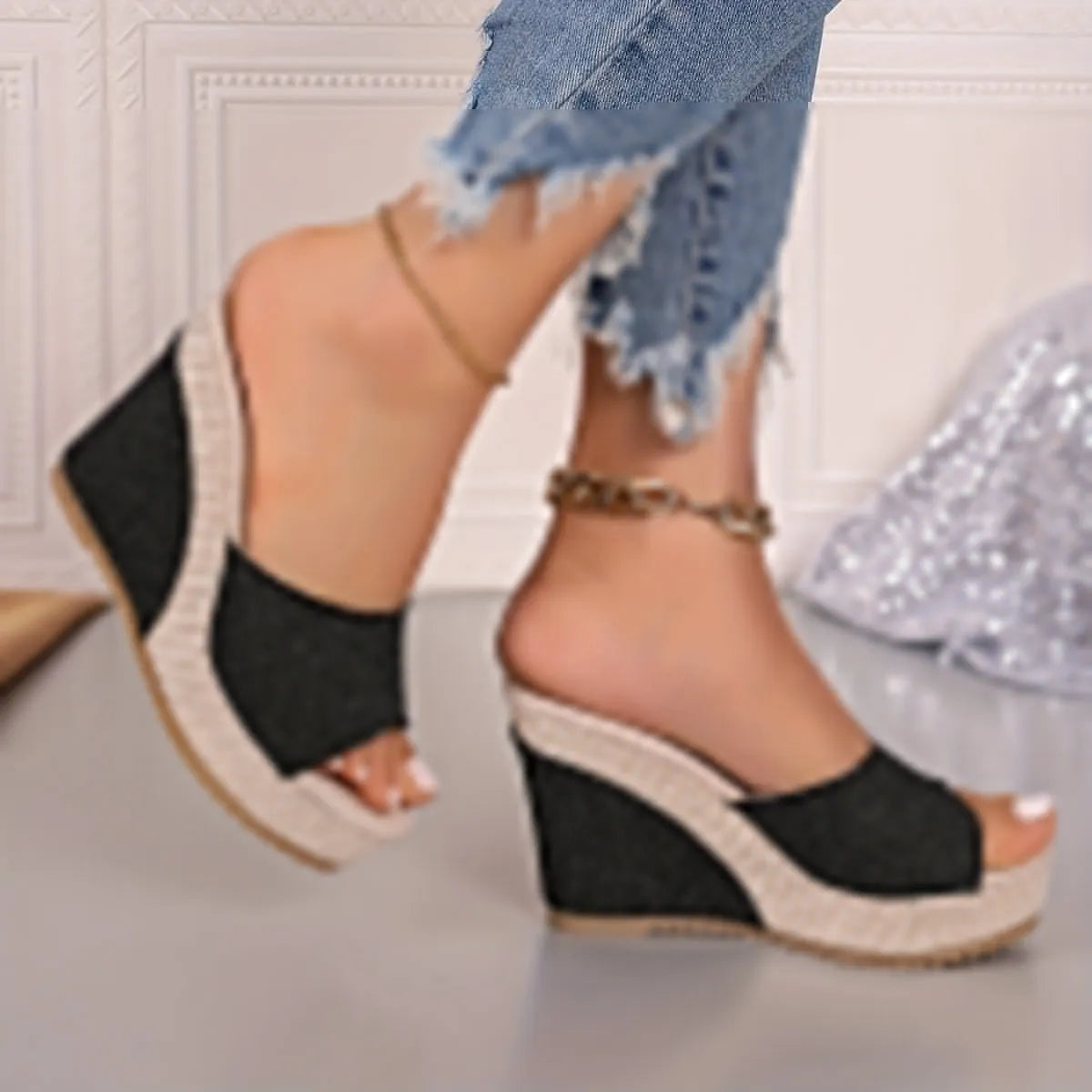 Daphné Ciel | Sandales compensées en jean chic pour femmes