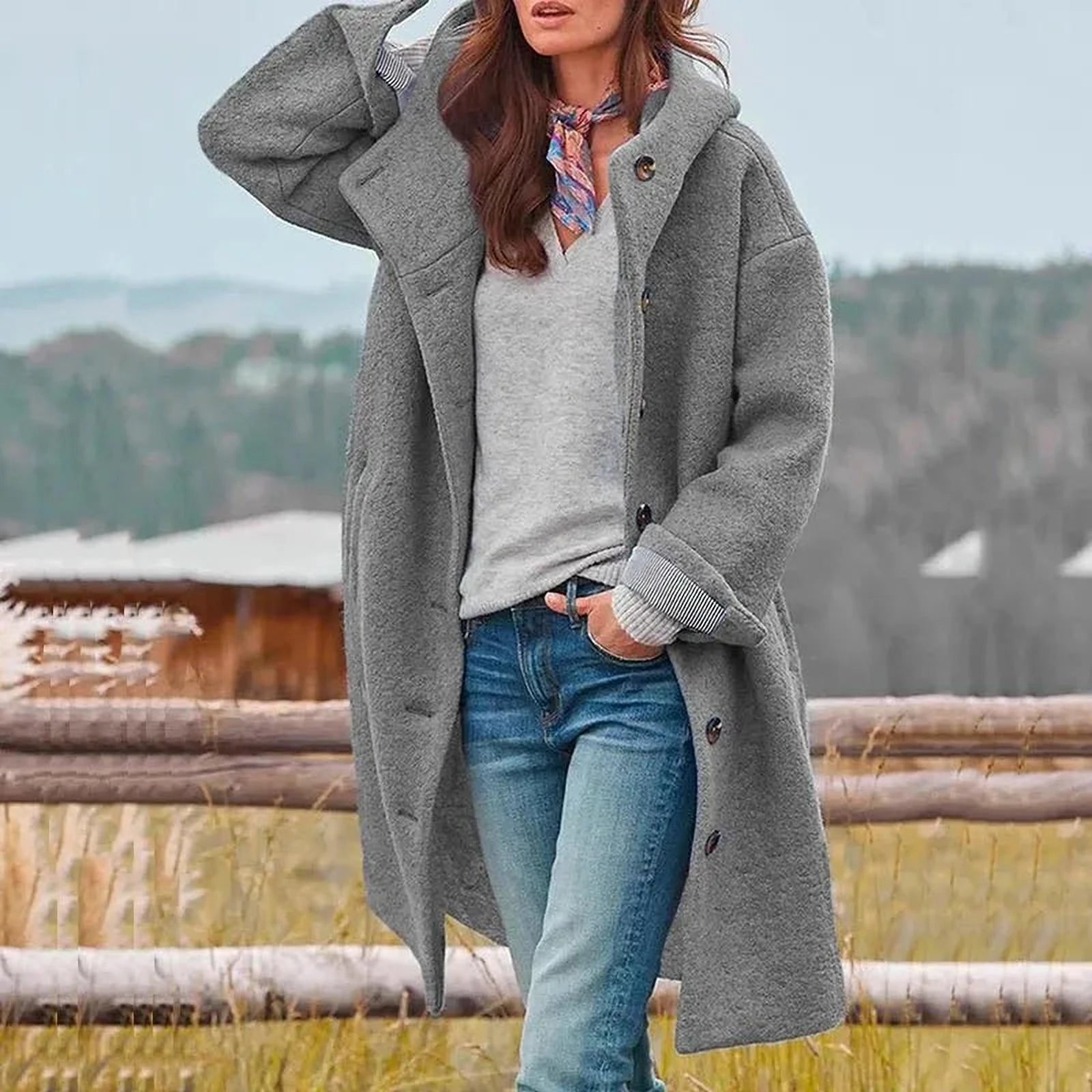 Élégance Coton Manteau | Manteau Femme Ample pour Automne et Hiver