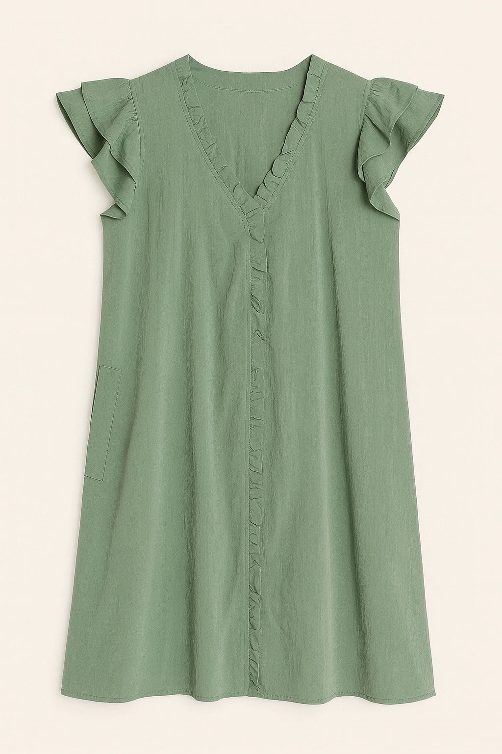 Élégance Courbée | Robe Droite à Manches Froncées et Col en V
