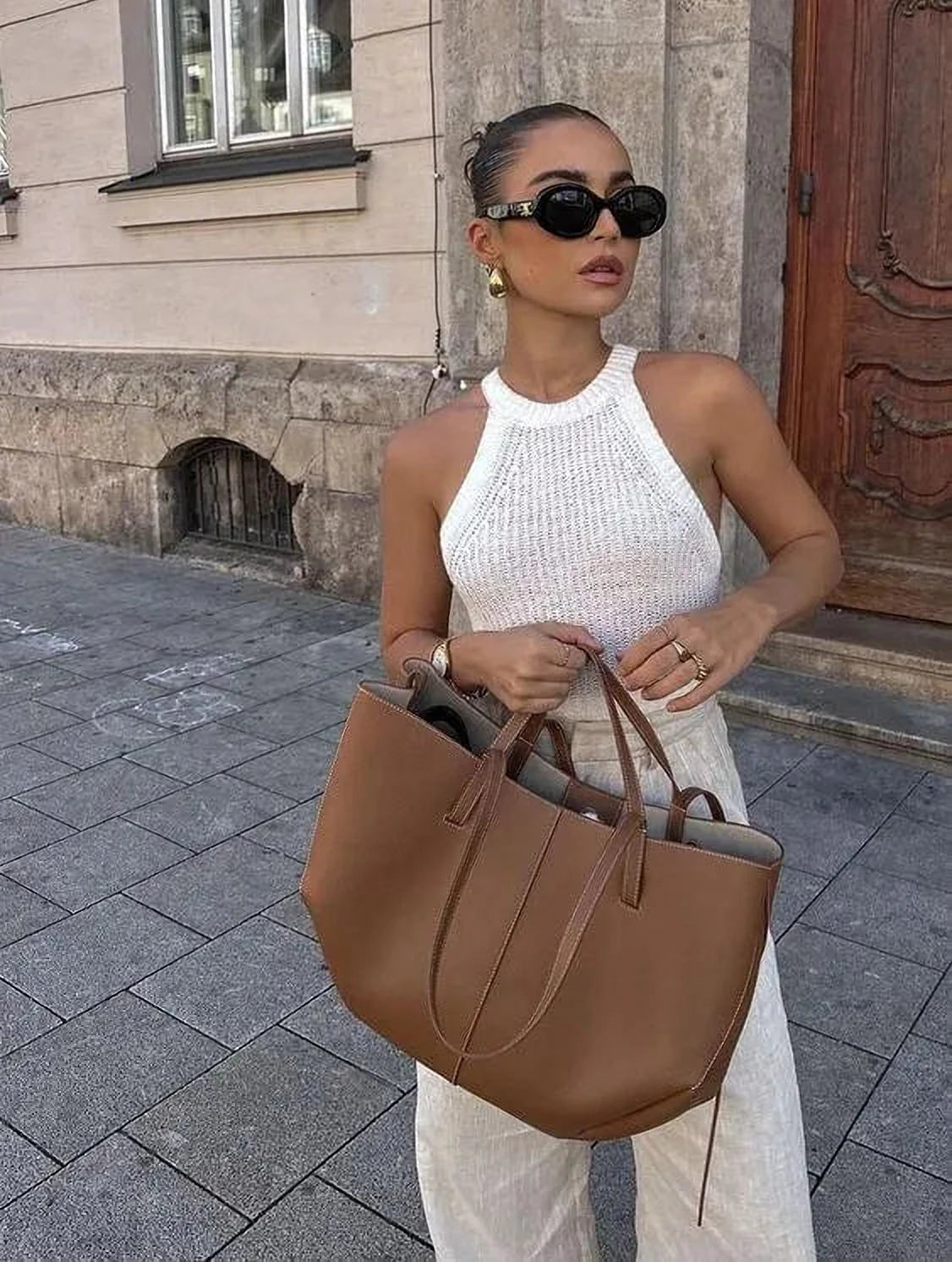 Élégance Plissée | Sac Fourre-Tout en Cuir Sculpté Pour Femme