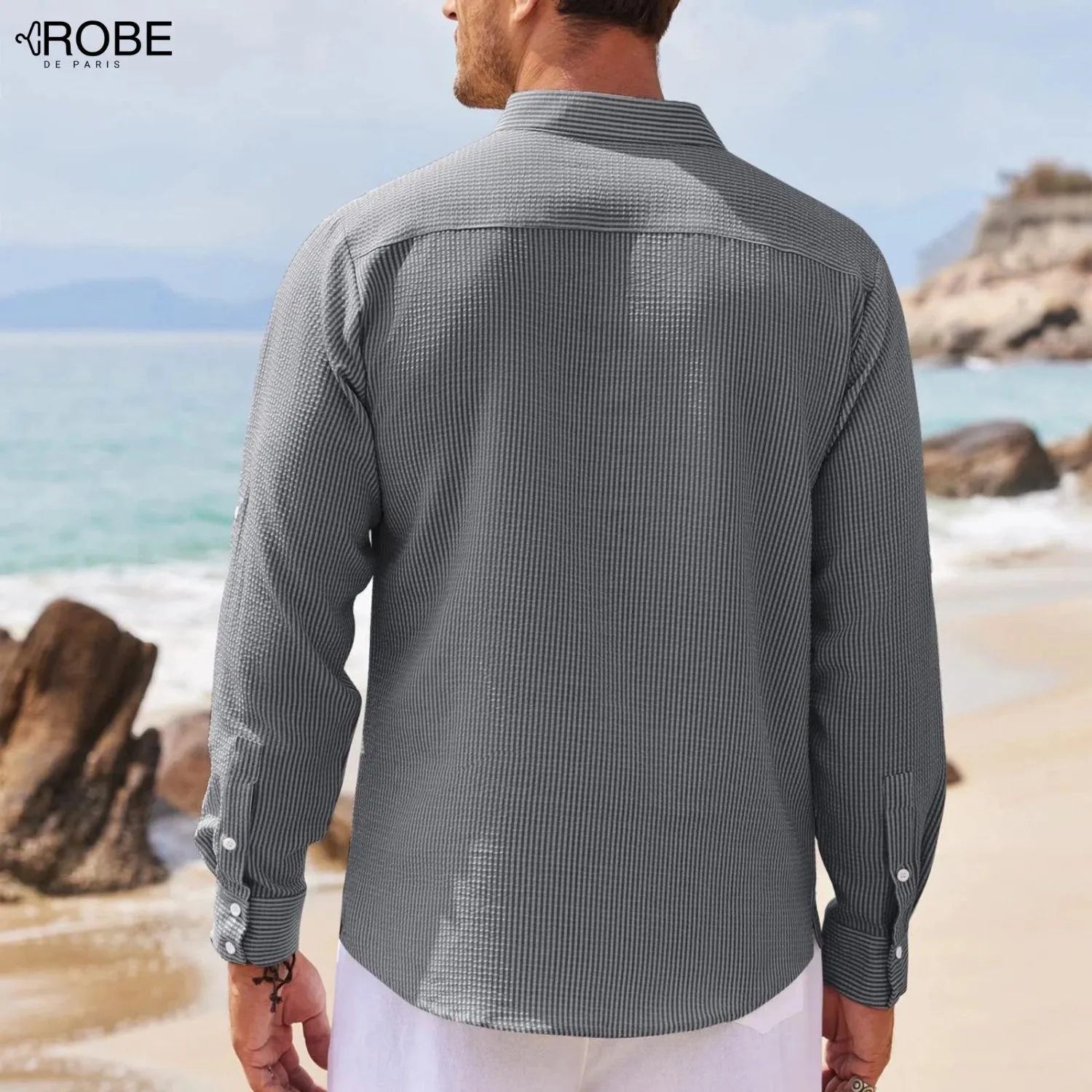 Élégance Quotidienne | Chemise Homme Col Mao en Coton Doux