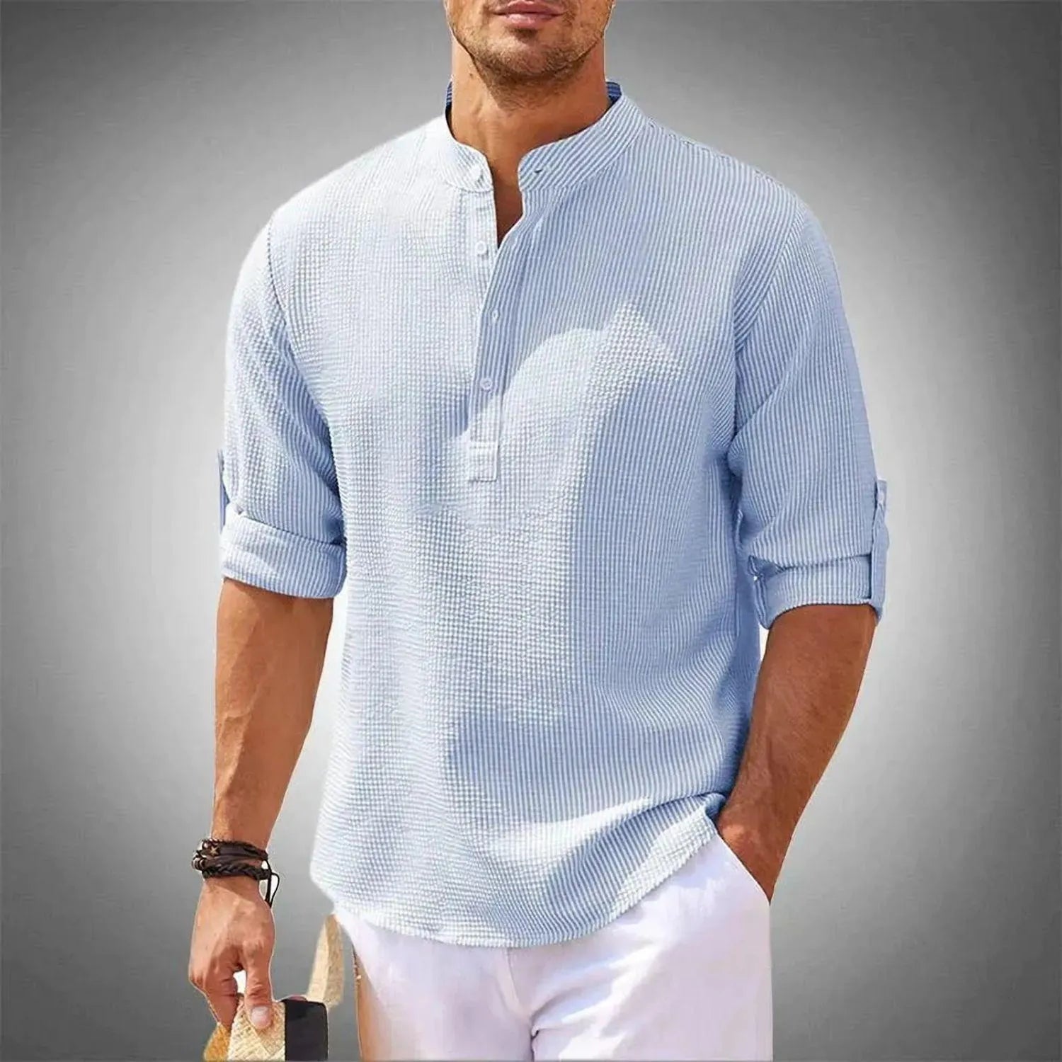 Élégance Quotidienne | Chemise Homme Col Mao en Coton Doux