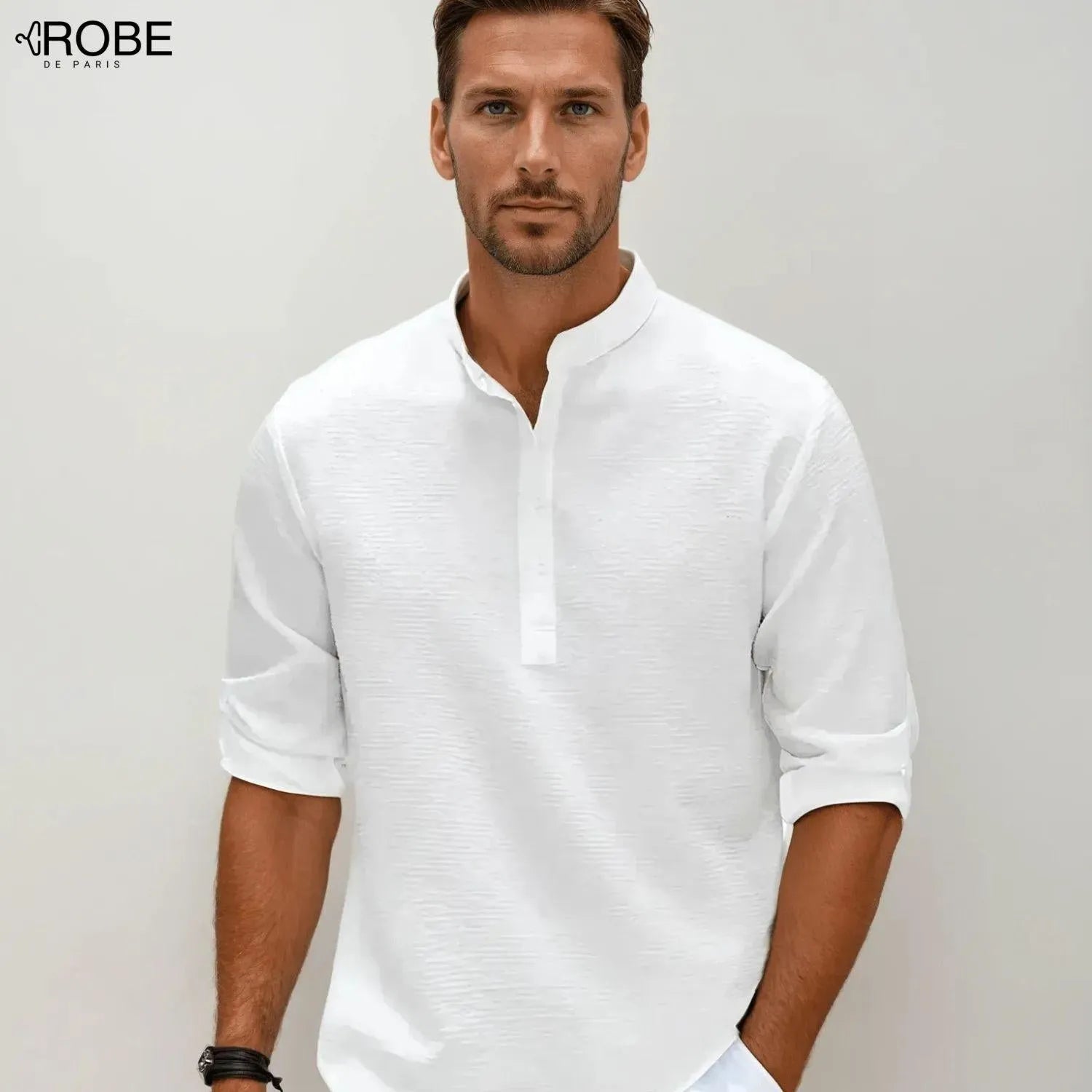 Élégance Quotidienne | Chemise Homme Col Mao en Coton Doux