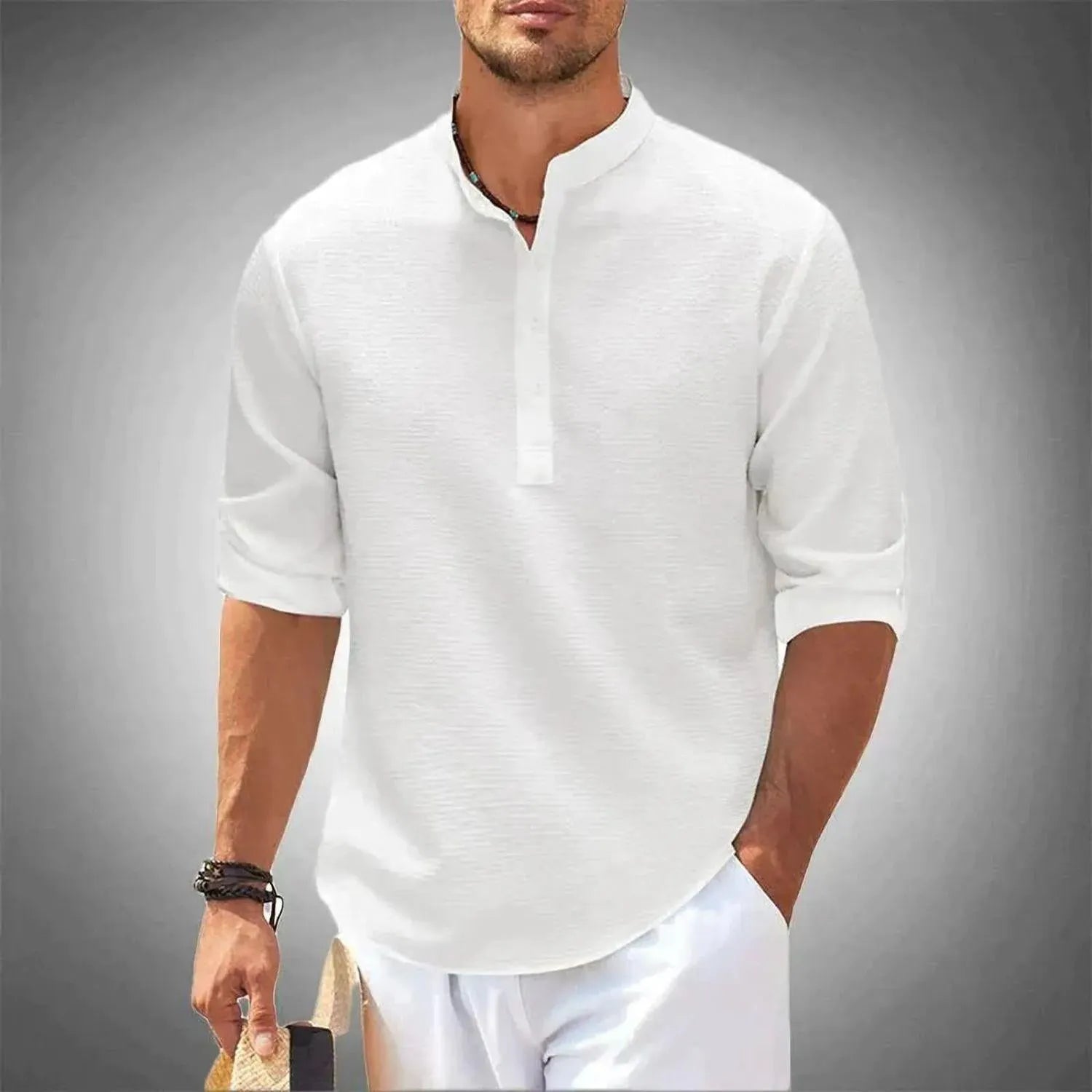 Élégance Quotidienne | Chemise Homme Col Mao en Coton Doux