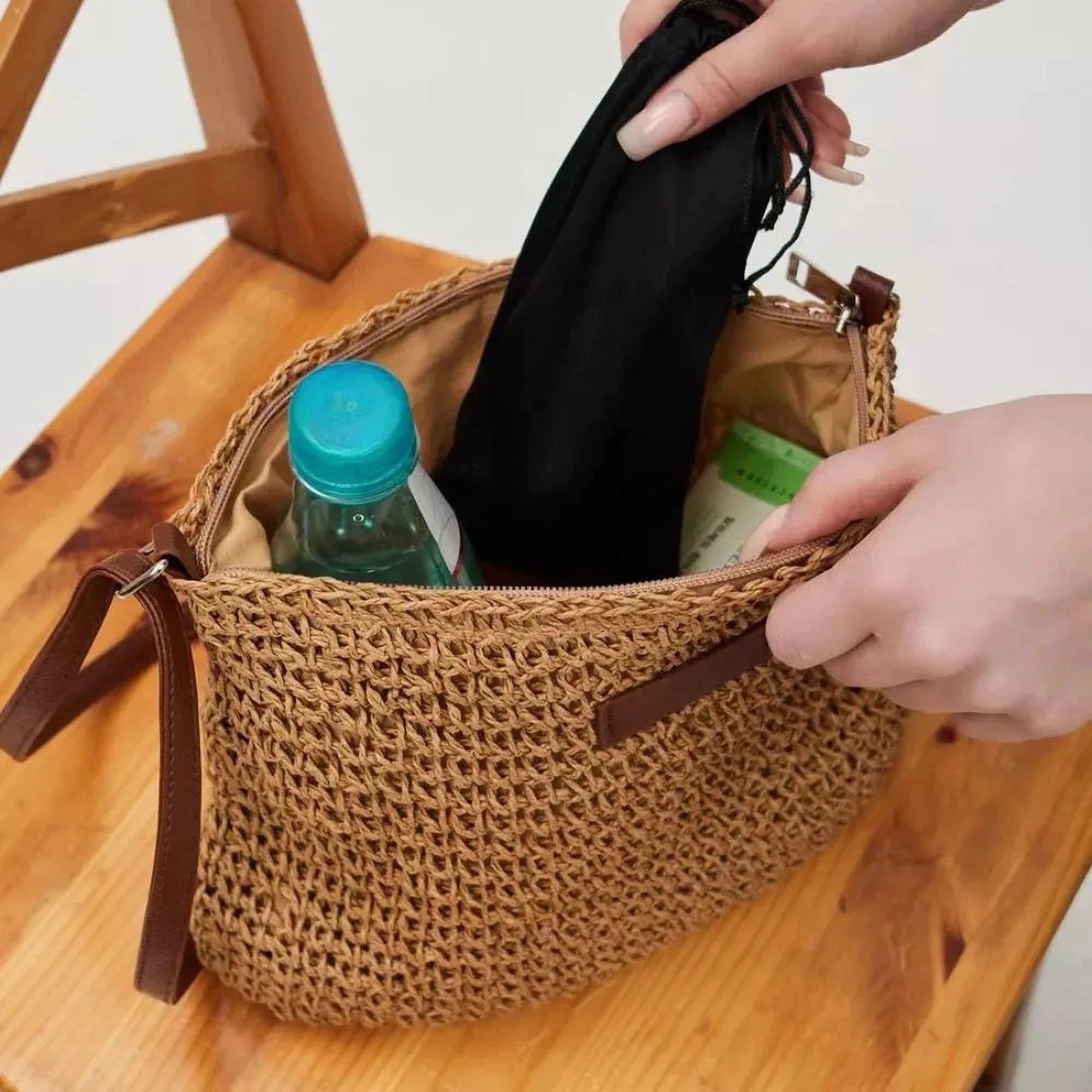 Élégance Tressée | Sac en Bandoulière Raphia pour Femmes