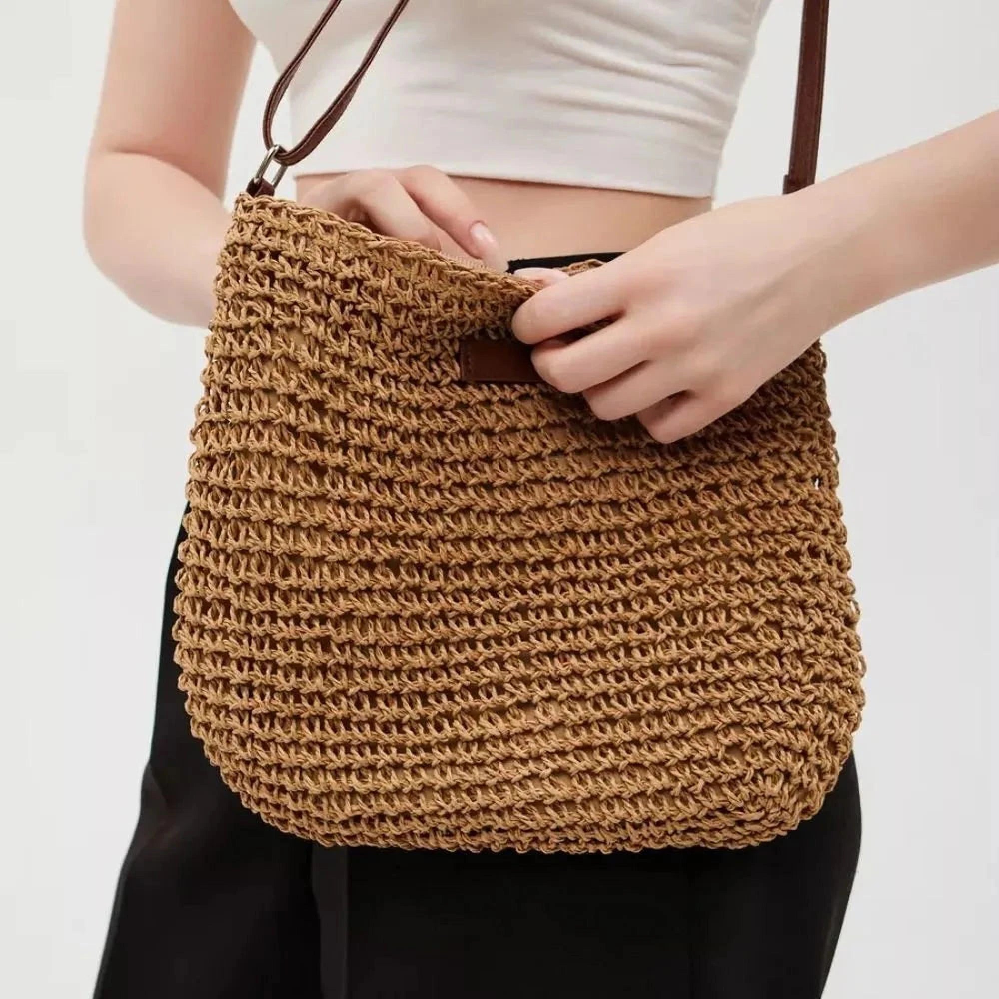 Élégance Tressée | Sac en Bandoulière Raphia pour Femmes