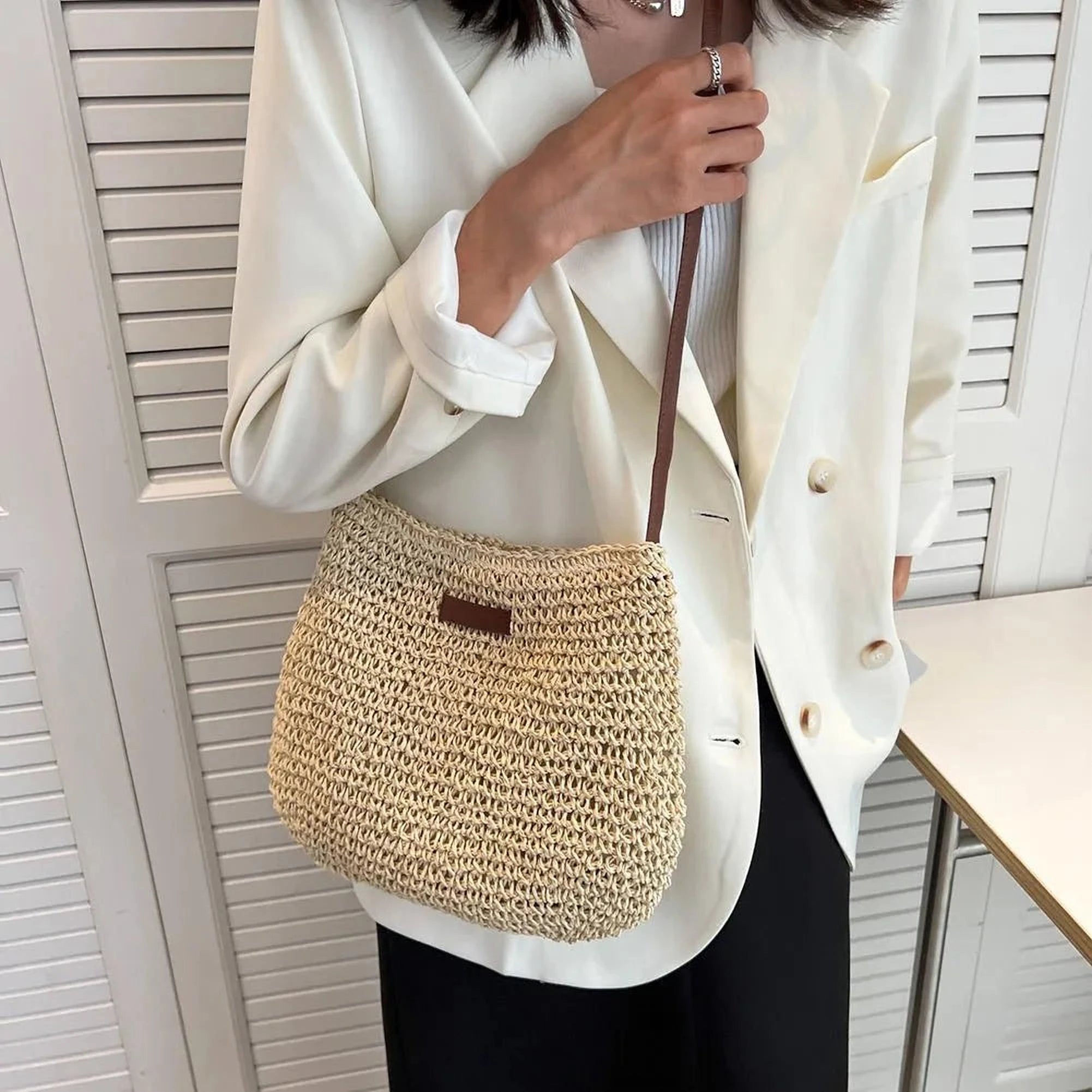 Élégance Tressée | Sac en Bandoulière Raphia pour Femmes
