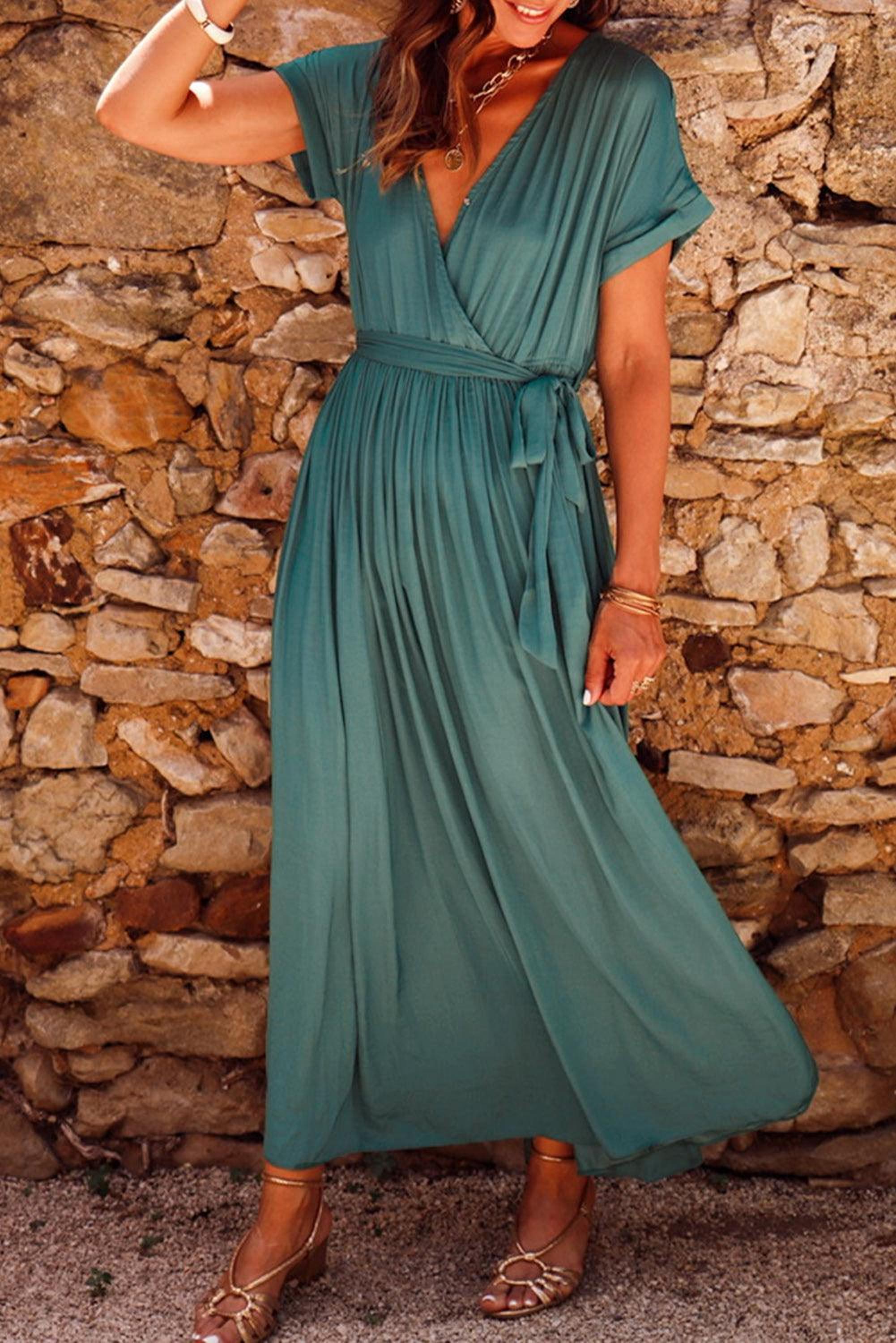 Robe Drapée Élégance | Robe Portefeuille en V avec Plis Sophistiqués