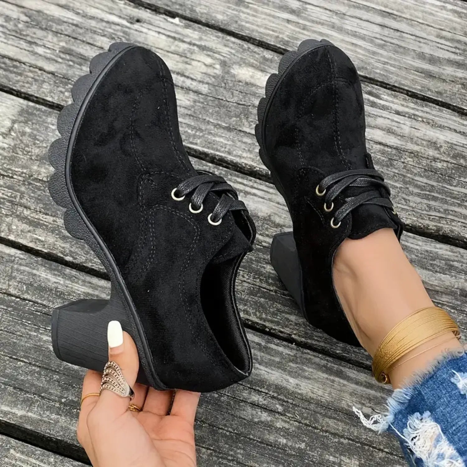 Robuste Passé Bottines | Bottines à Talon Chunky pour Style Rétro