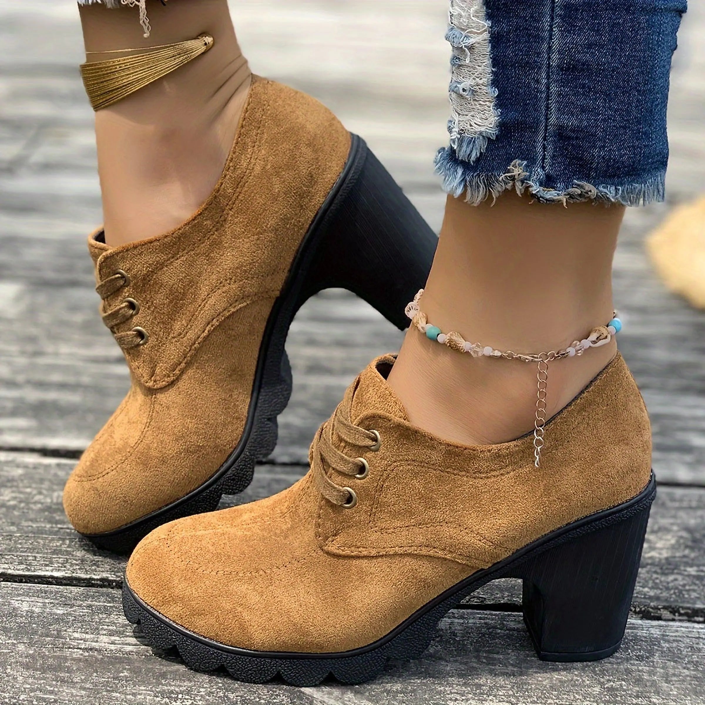 Robuste Passé Bottines | Bottines à Talon Chunky pour Style Rétro