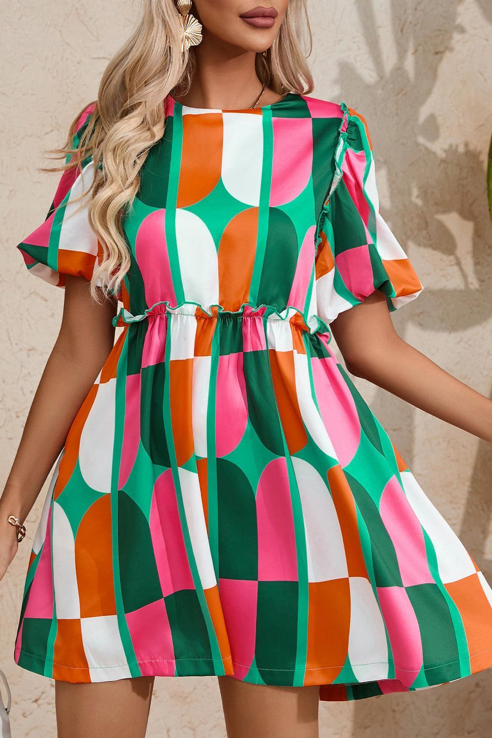 Robe avec imprimé abstrait et manches bouffantes