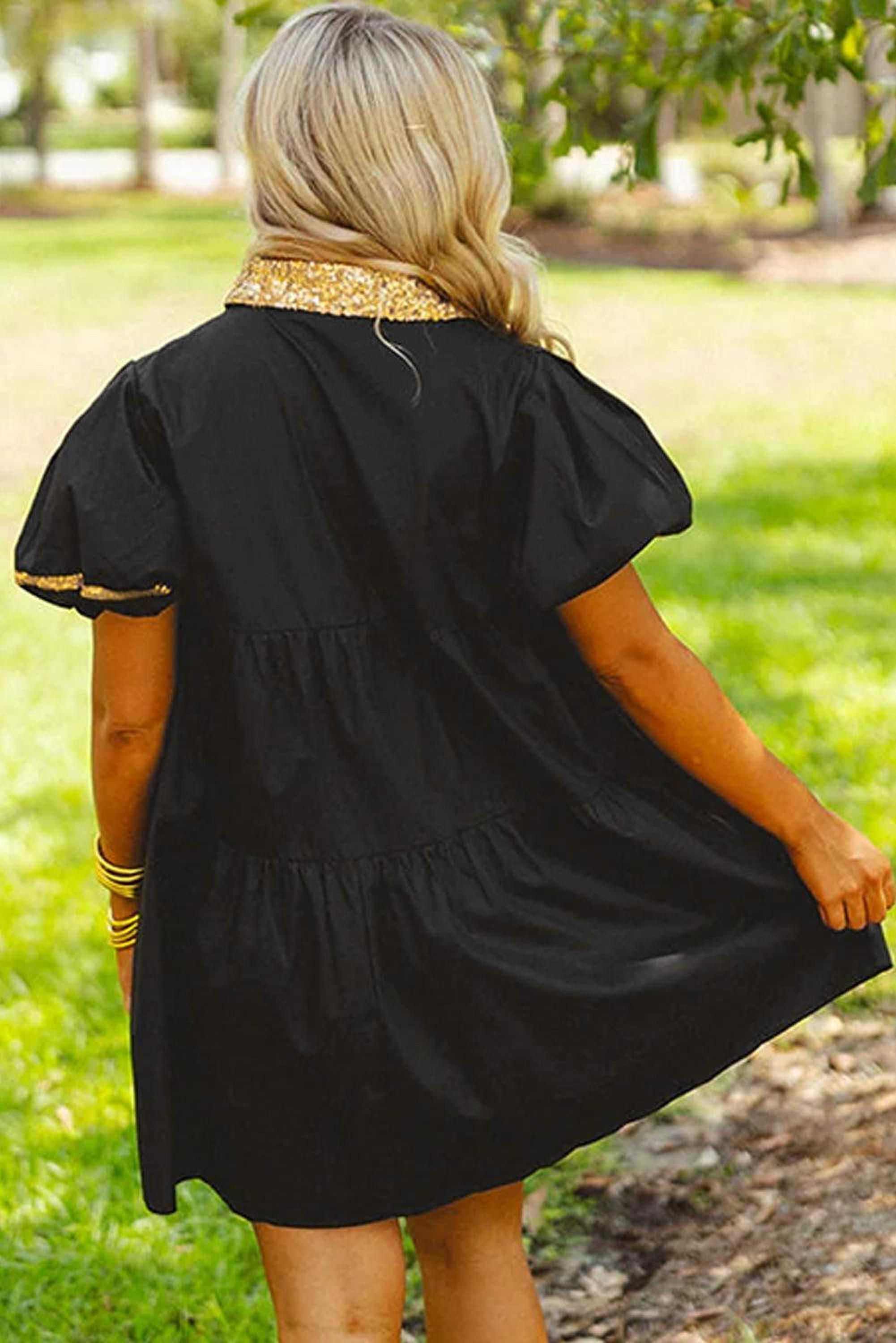 Robe blouse à sequins avec manches bouffantes