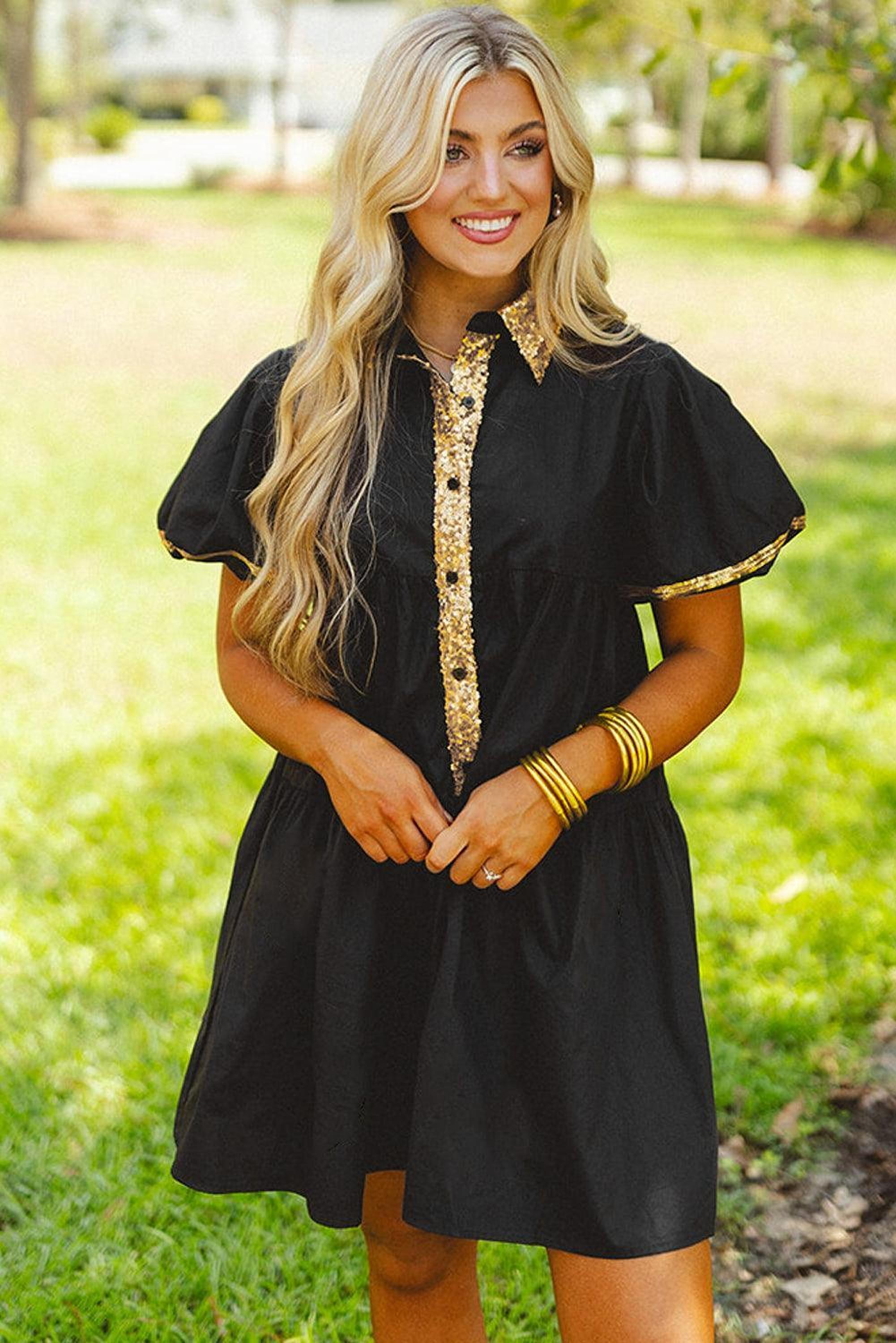 Robe blouse à sequins avec manches bouffantes
