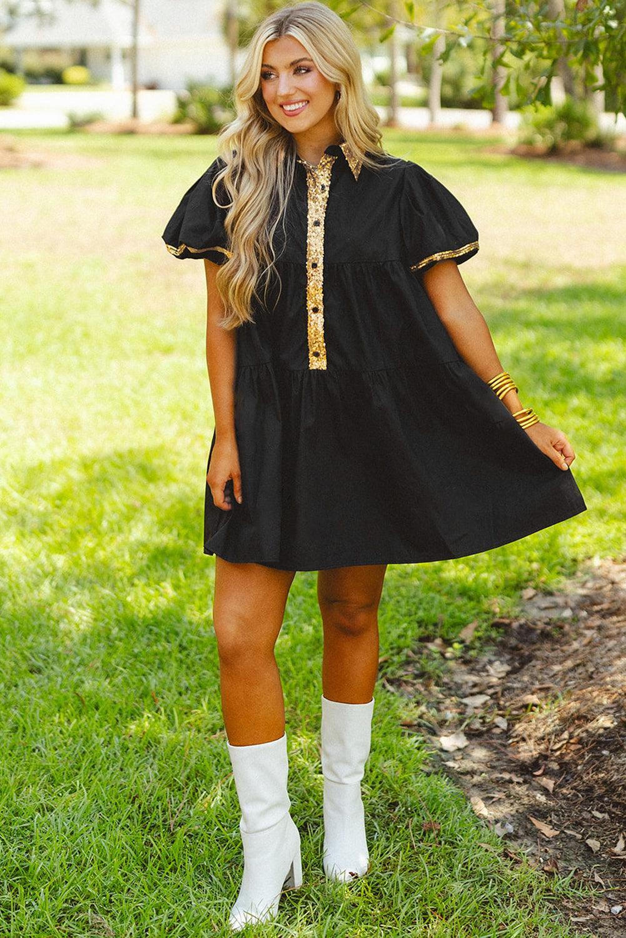 Robe blouse à sequins avec manches bouffantes