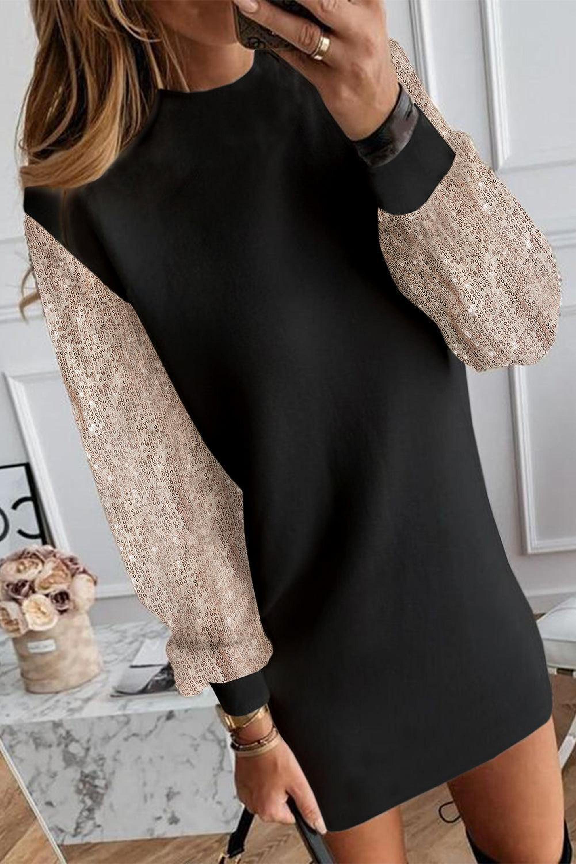Mini-robe shift à manche bouffante avec paillettes, élégante et scintillante