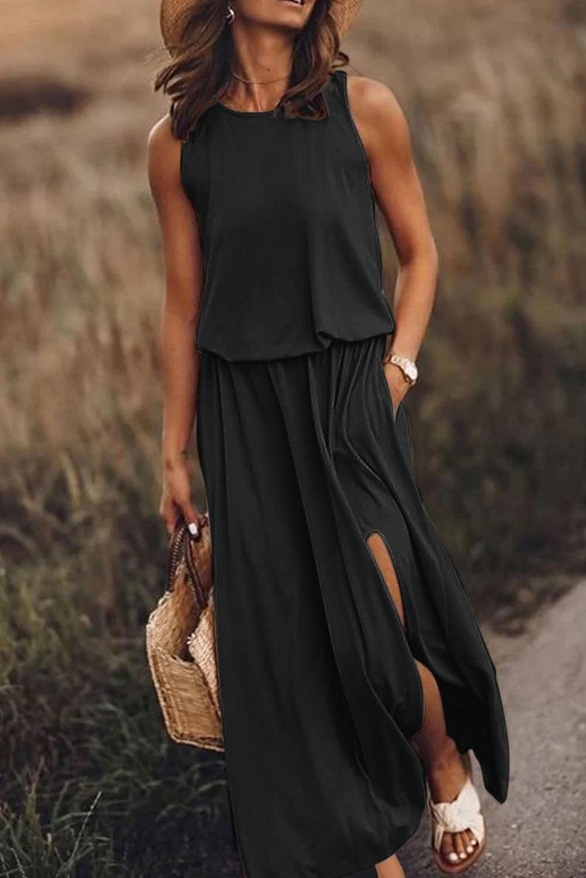 Robe maxi élégante sans manches avec une fente