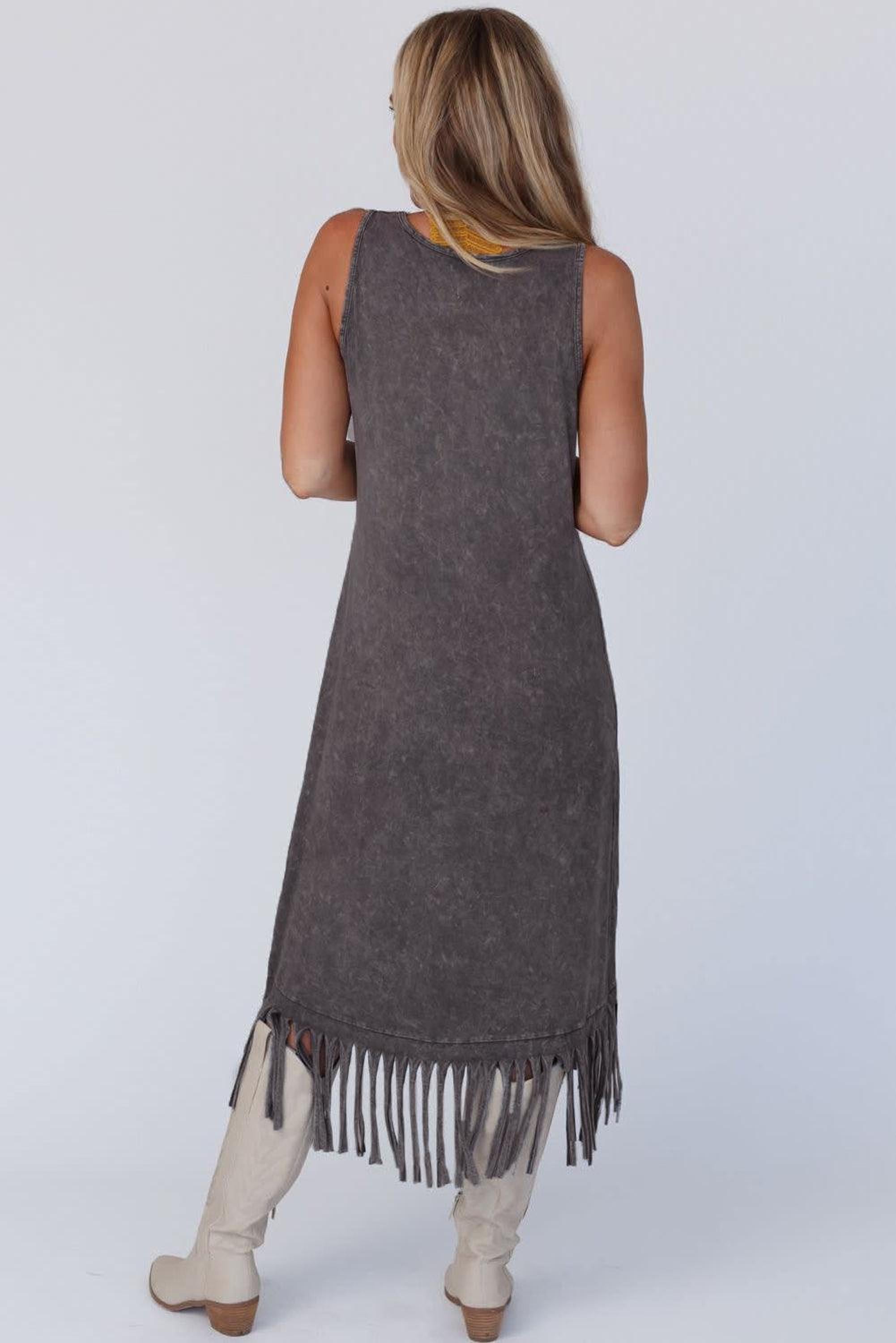 Robe sans manches avec décolleté rond et ourlet à franges