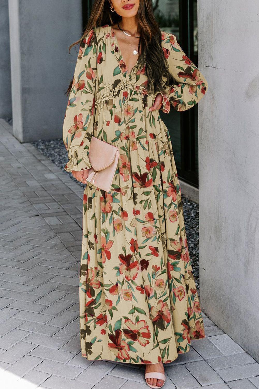 Maxi robe étagée élégante Wild Lotus pour toutes occasions