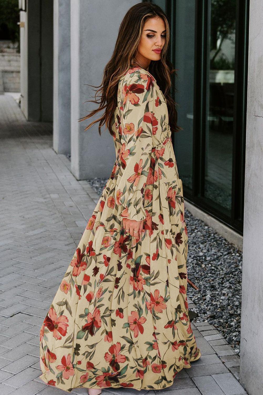 Maxi robe étagée élégante Wild Lotus pour toutes occasions