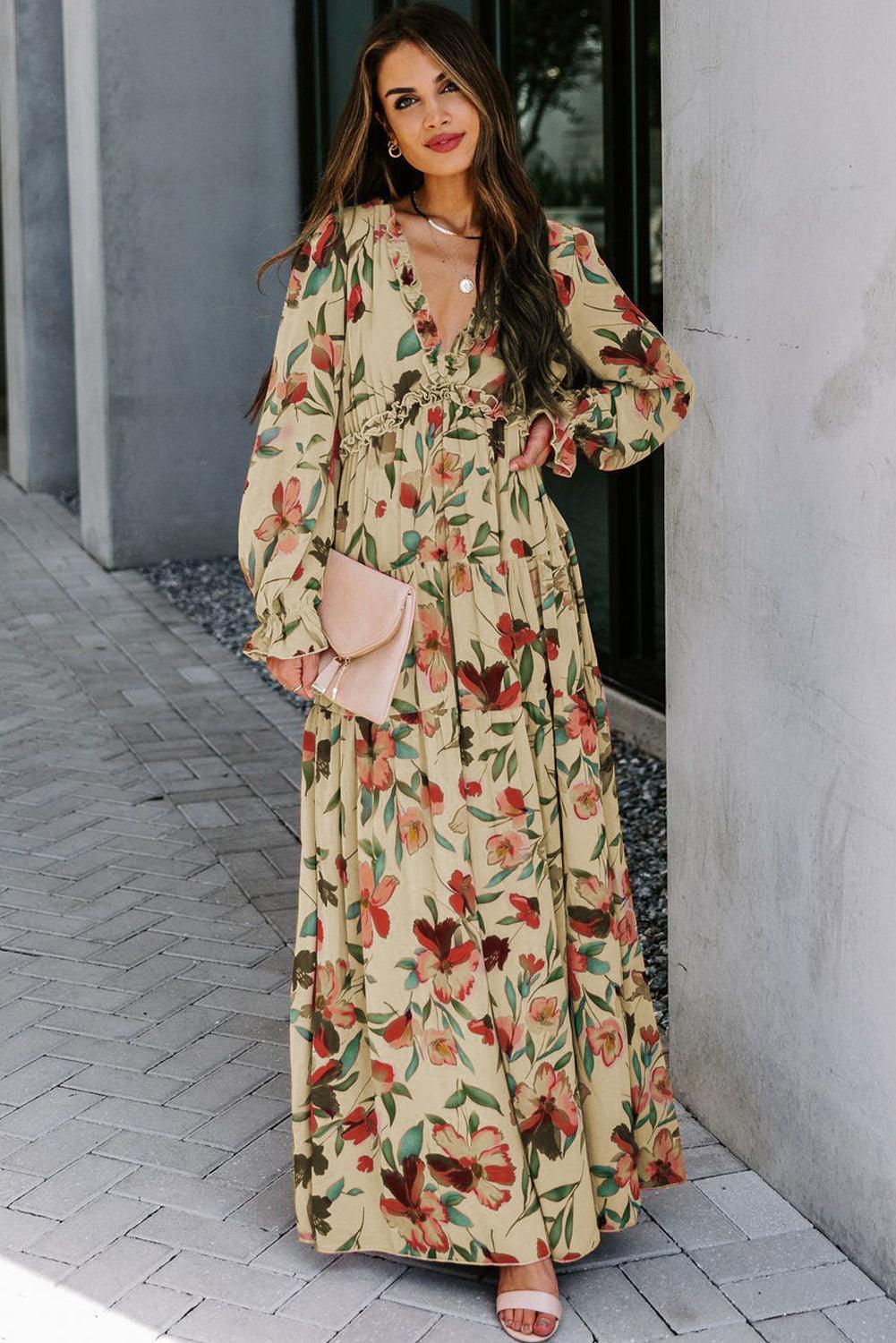 Maxi robe étagée élégante Wild Lotus pour toutes occasions