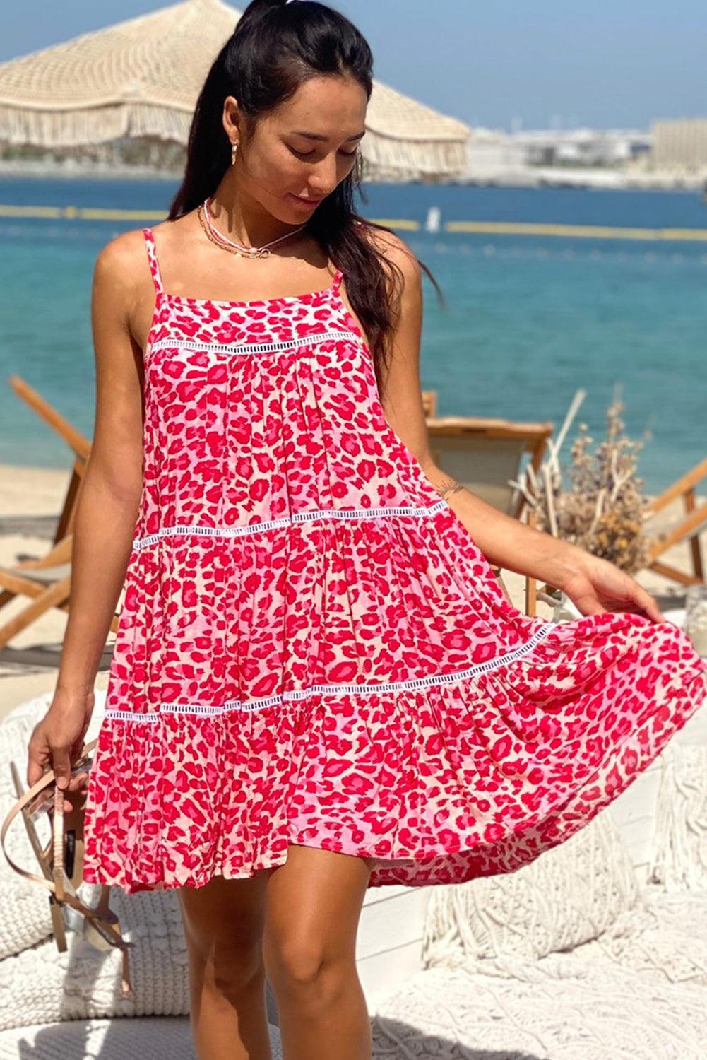 Sundress motif léopard avec finitions en dentelle élégantes