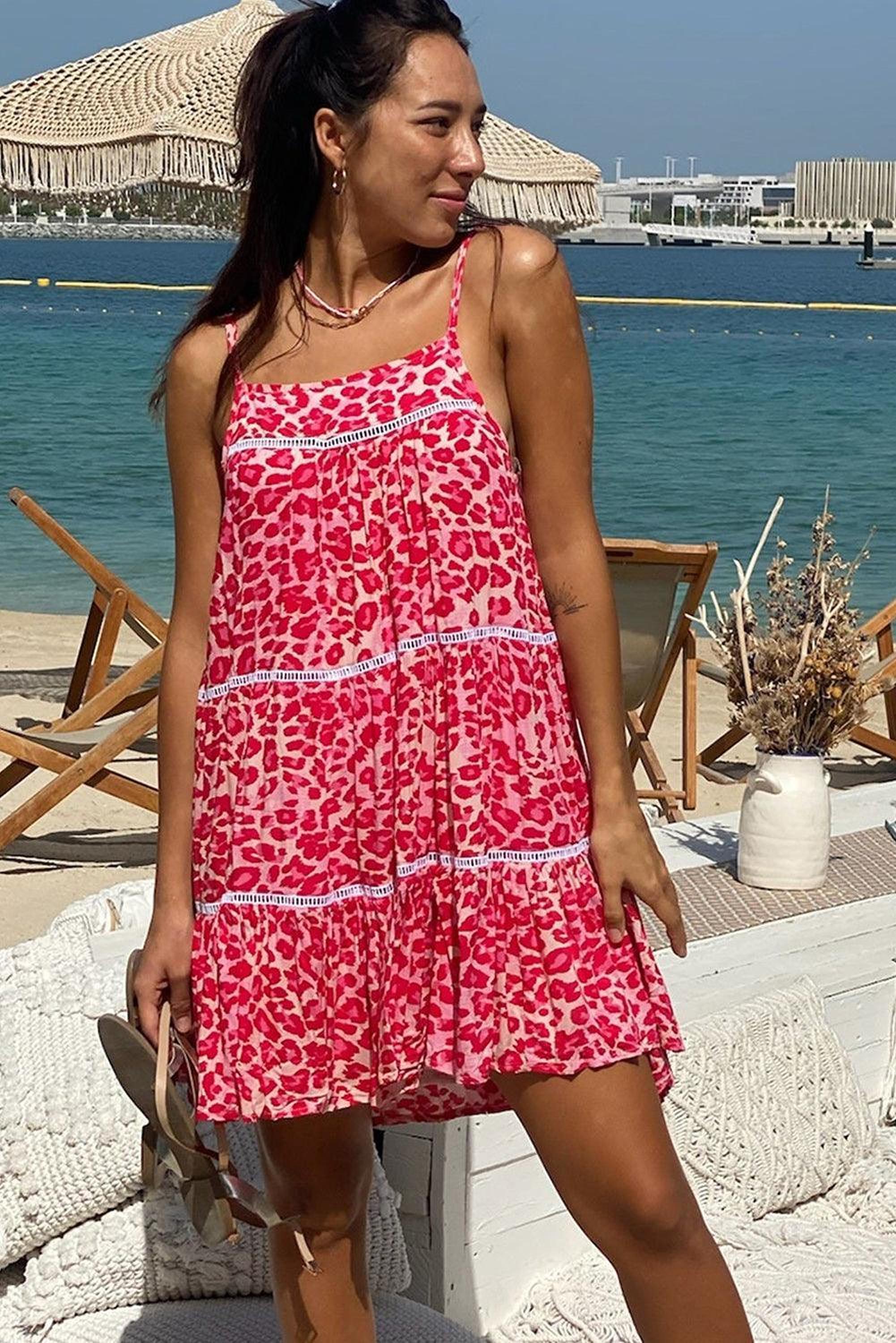 Sundress motif léopard avec finitions en dentelle élégantes