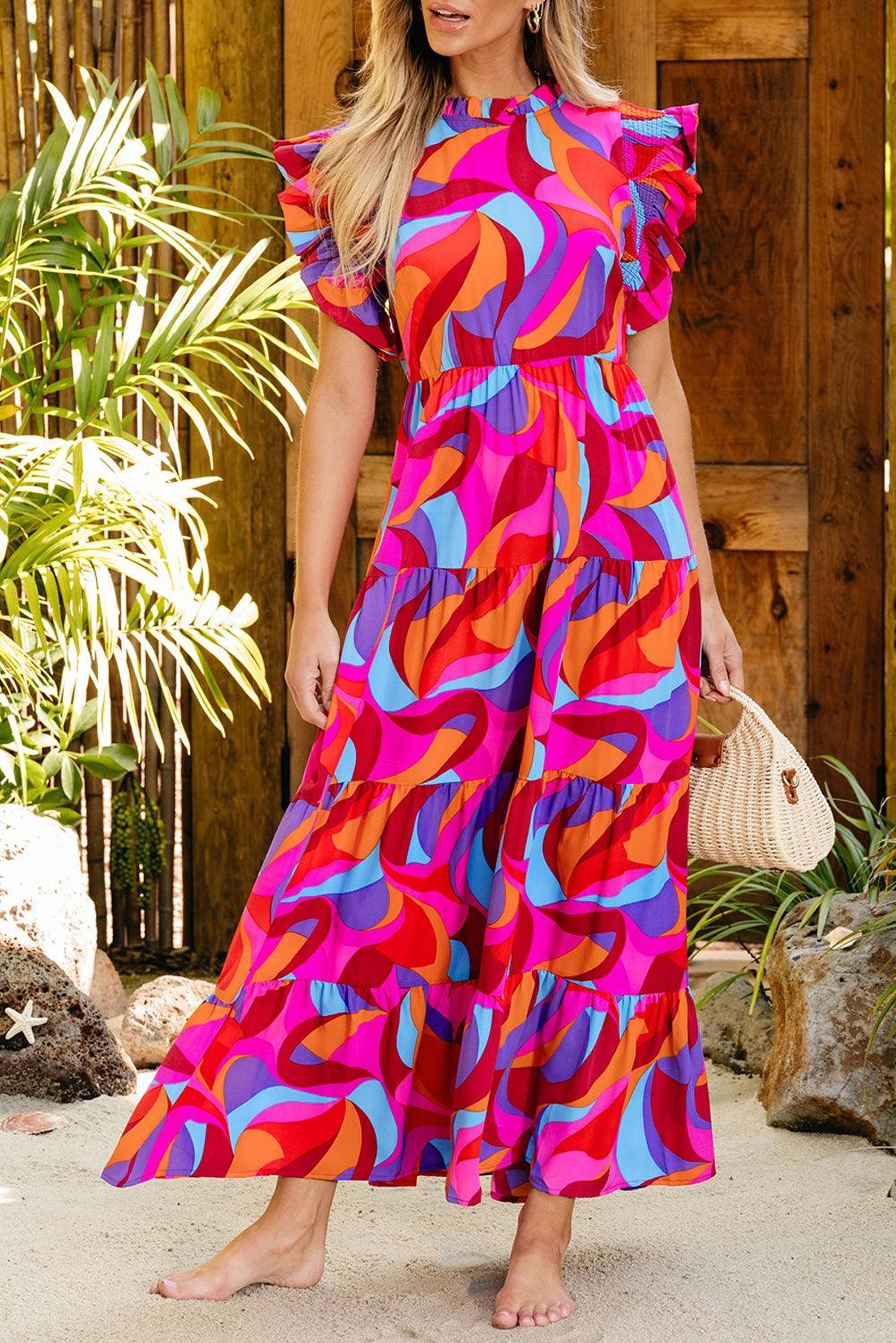 Robe maxi colorée à volants, idéale pour toutes occasions