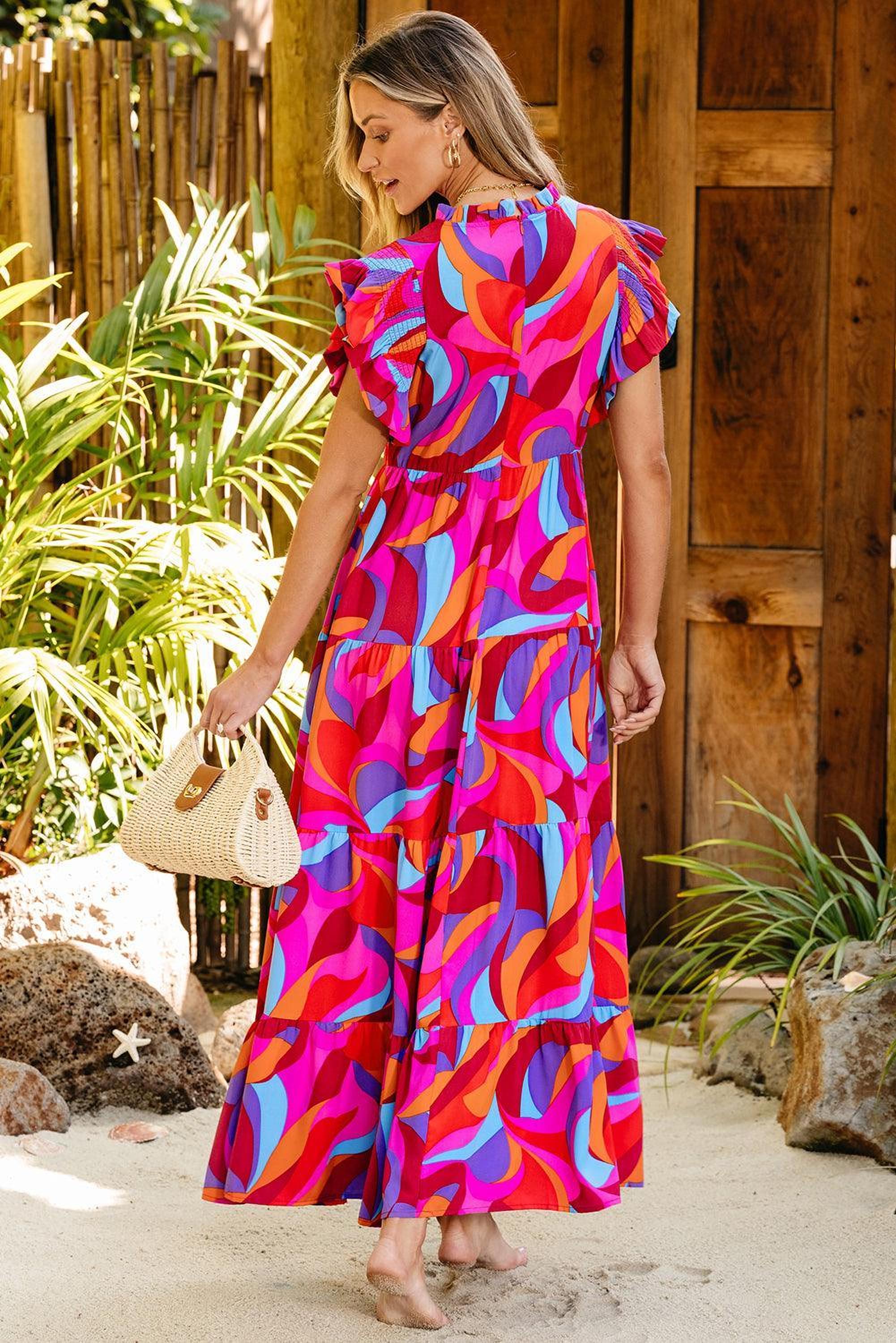 Robe maxi colorée à volants, idéale pour toutes occasions