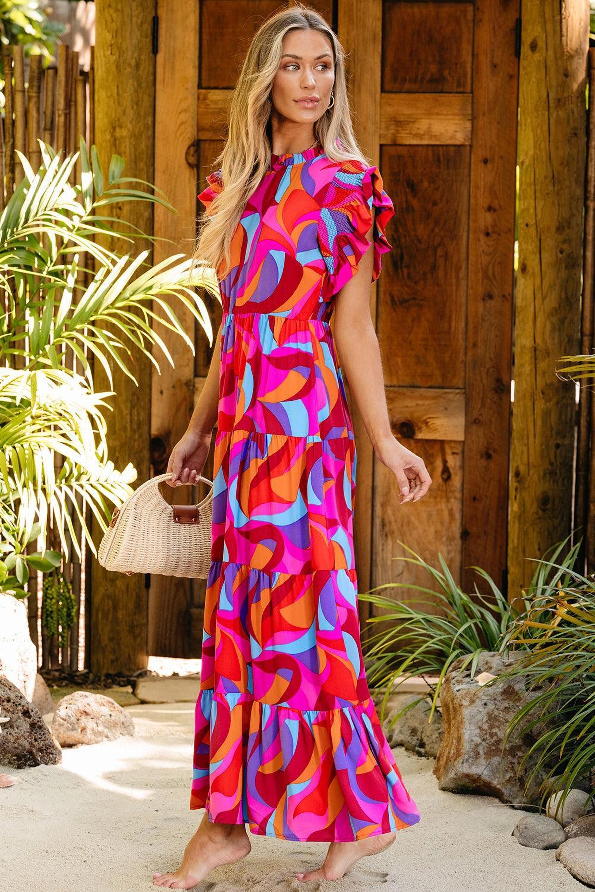 Robe maxi colorée à volants, idéale pour toutes occasions