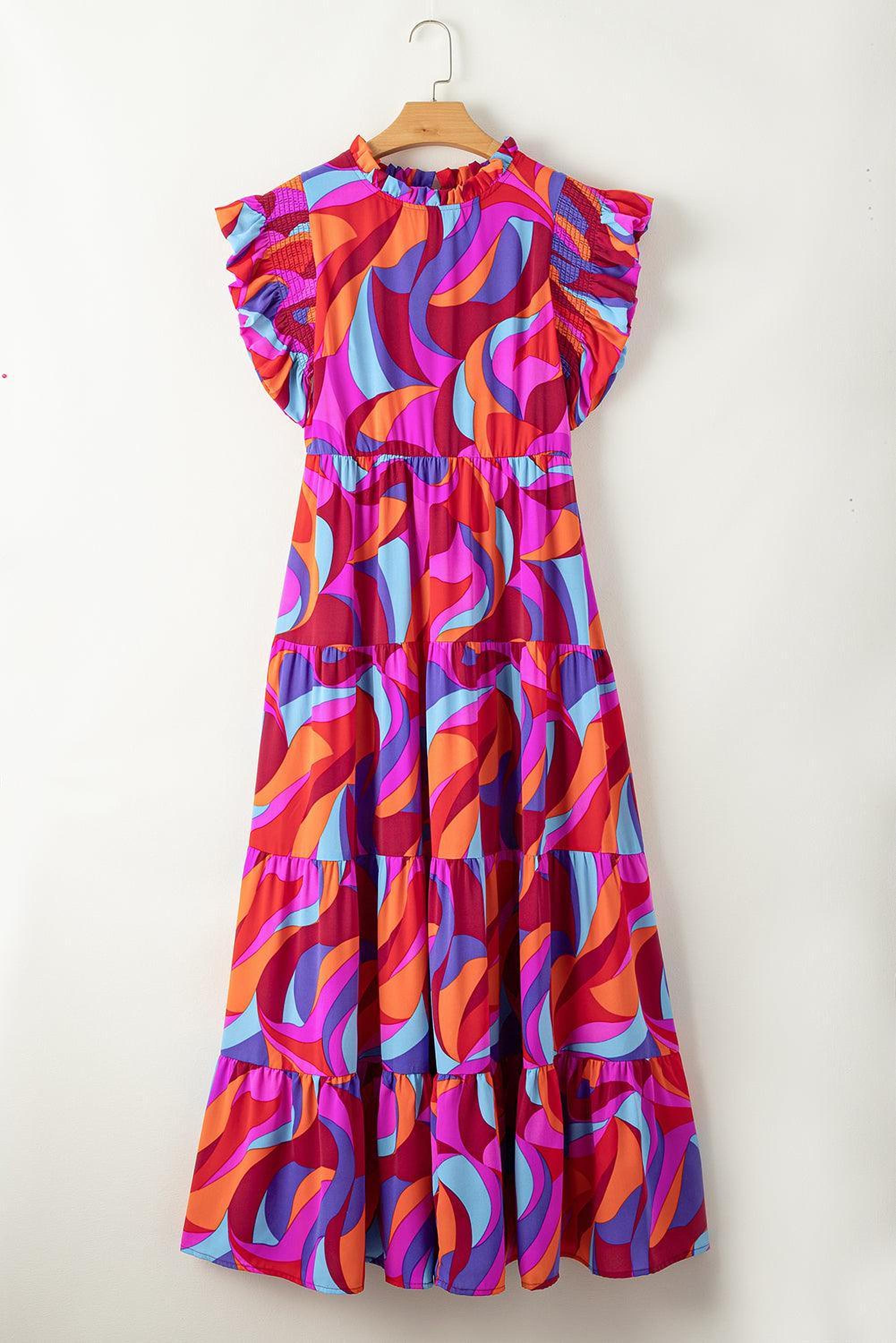 Robe maxi colorée à volants, idéale pour toutes occasions