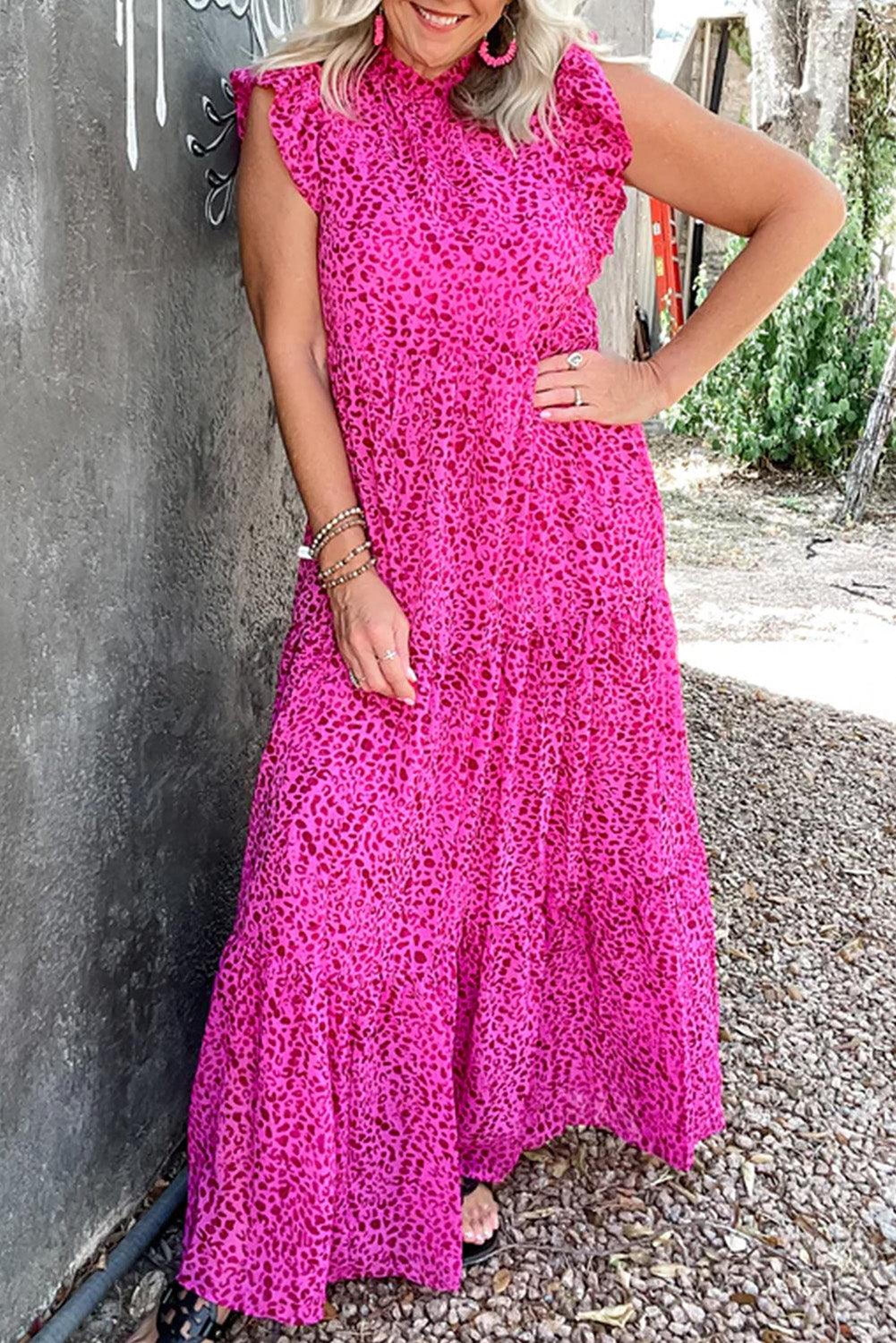 Robe maxi à motif panthère avec volants