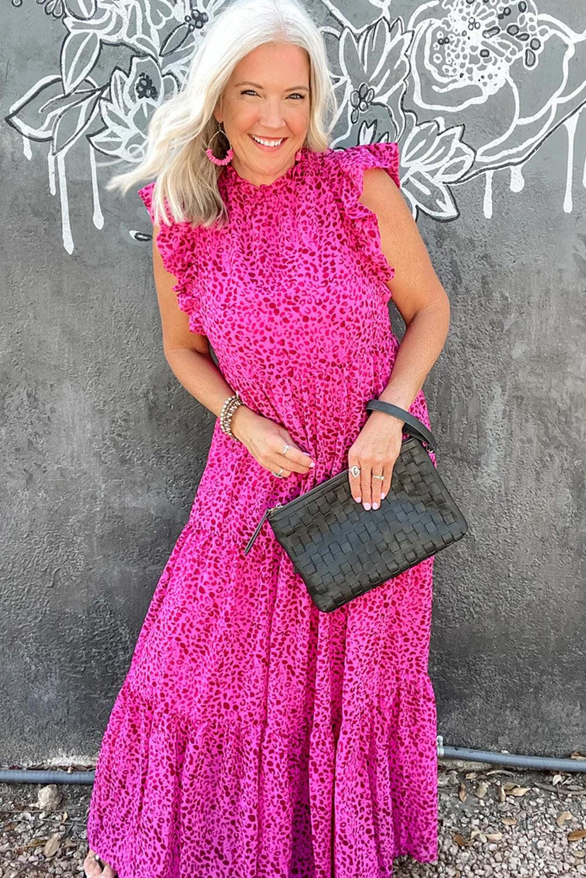 Robe maxi à motif panthère avec volants