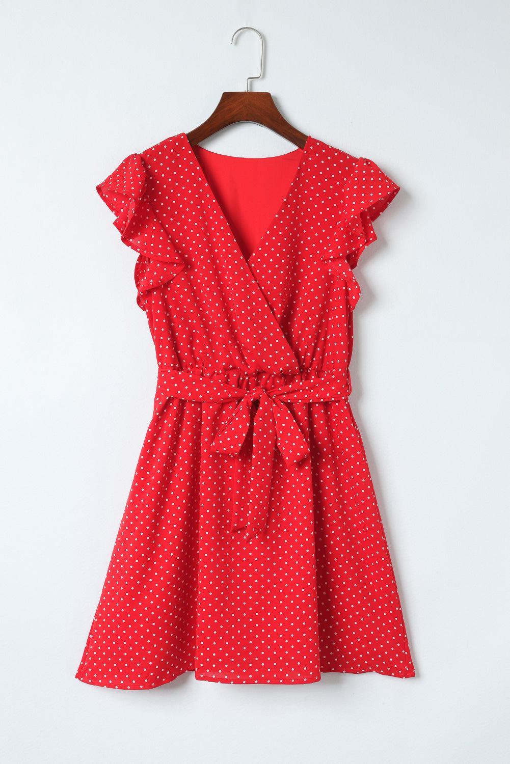 Robe à col en V à volants avec manches à pois pour un style décontracté
