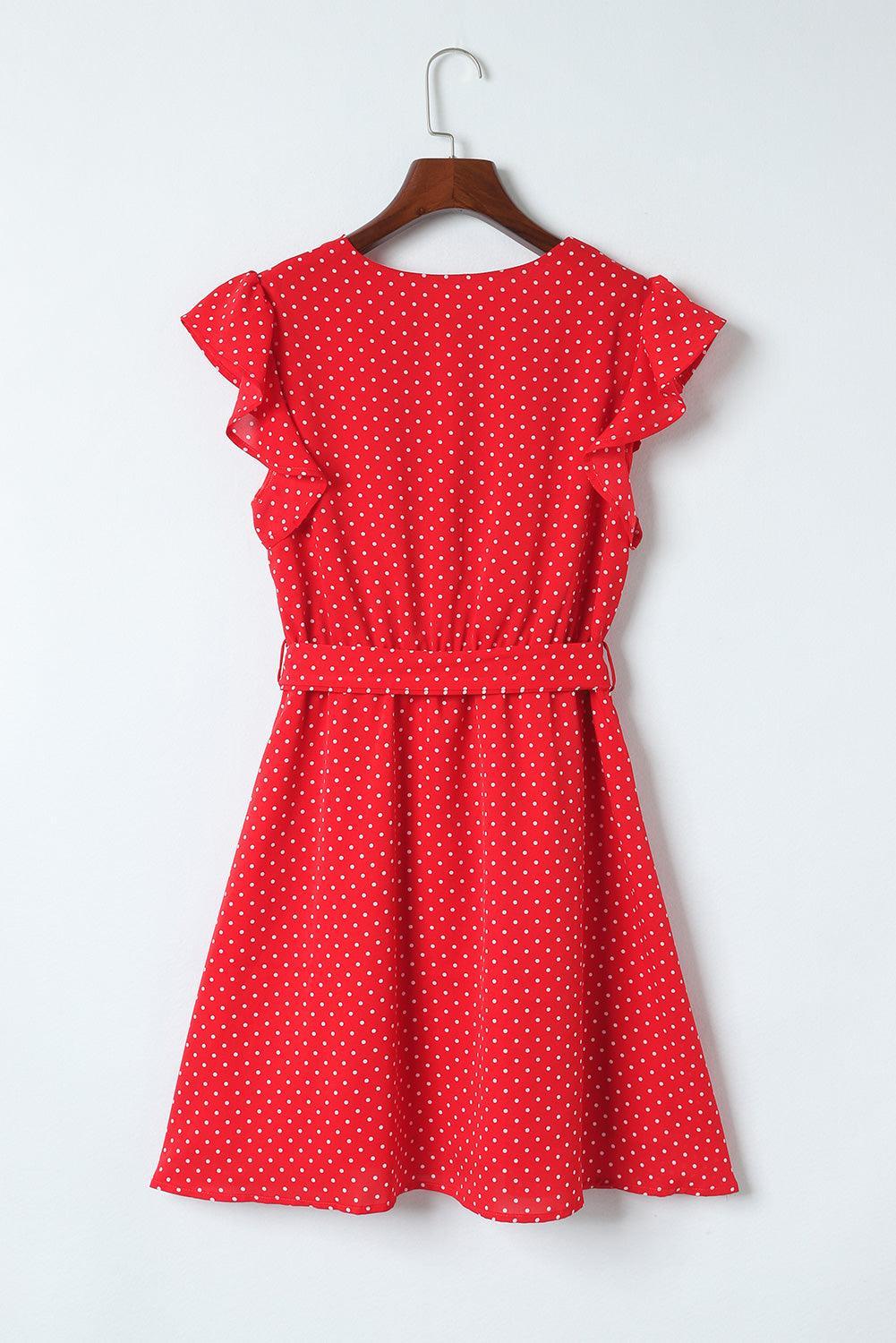 Robe à col en V à volants avec manches à pois pour un style décontracté
