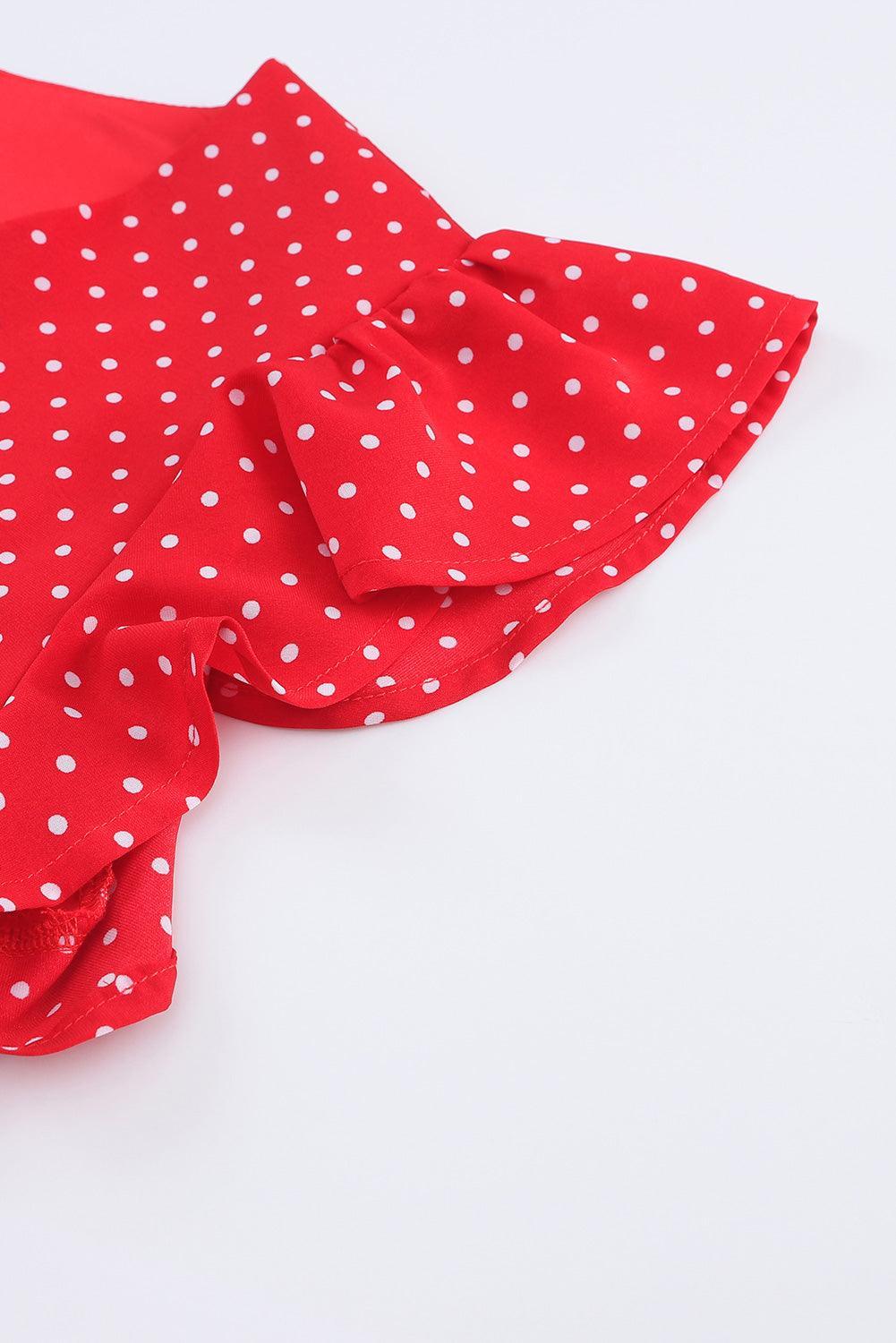 Robe à col en V à volants avec manches à pois pour un style décontracté