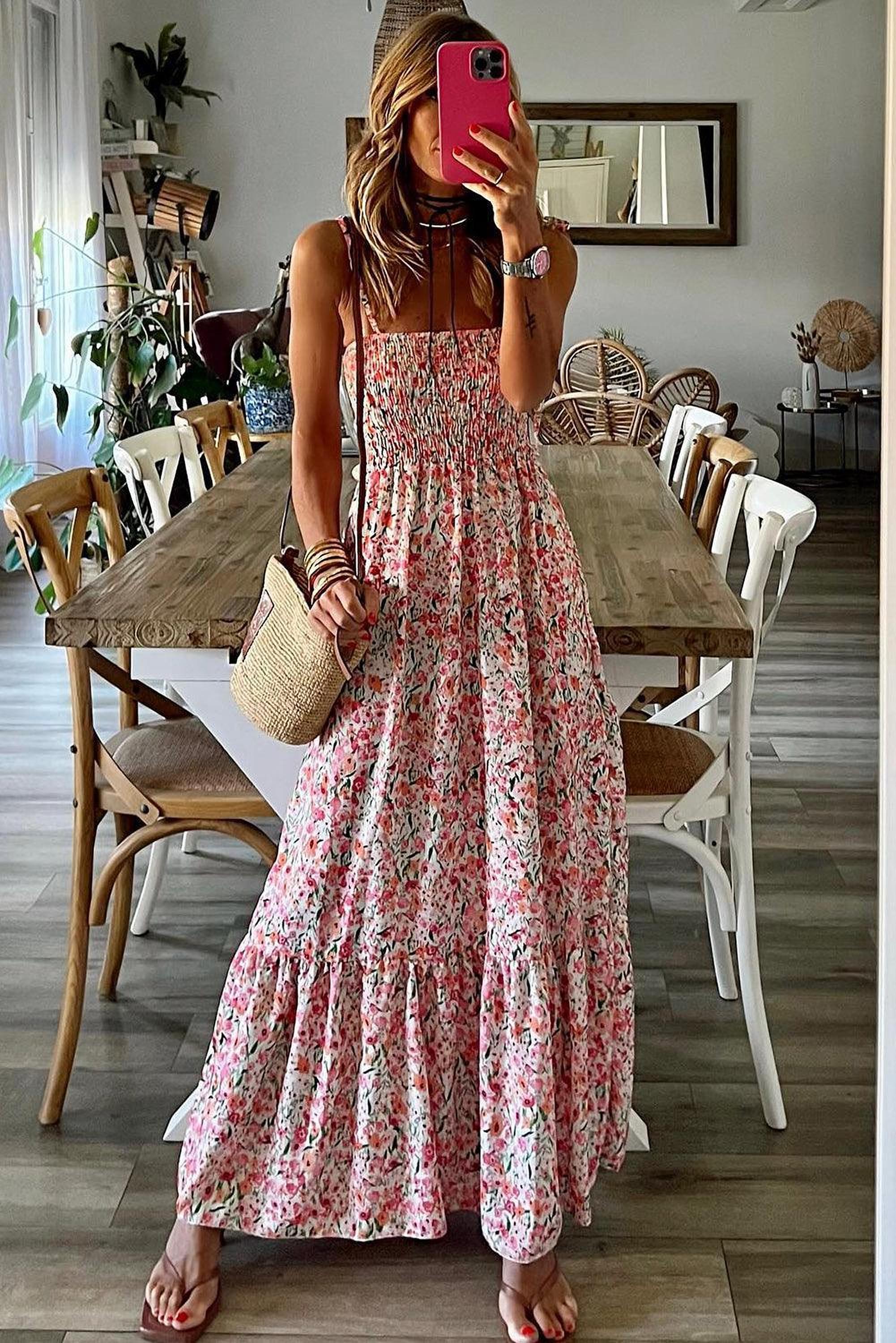 Maxi-robe bohème à fleurs avec volants