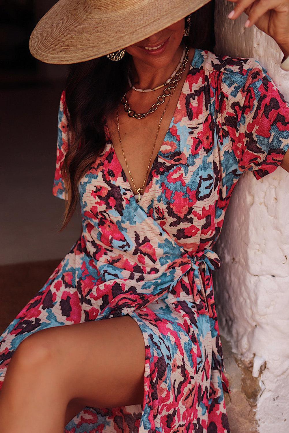 Robe cache-cœur avec imprimé western et manches courtes