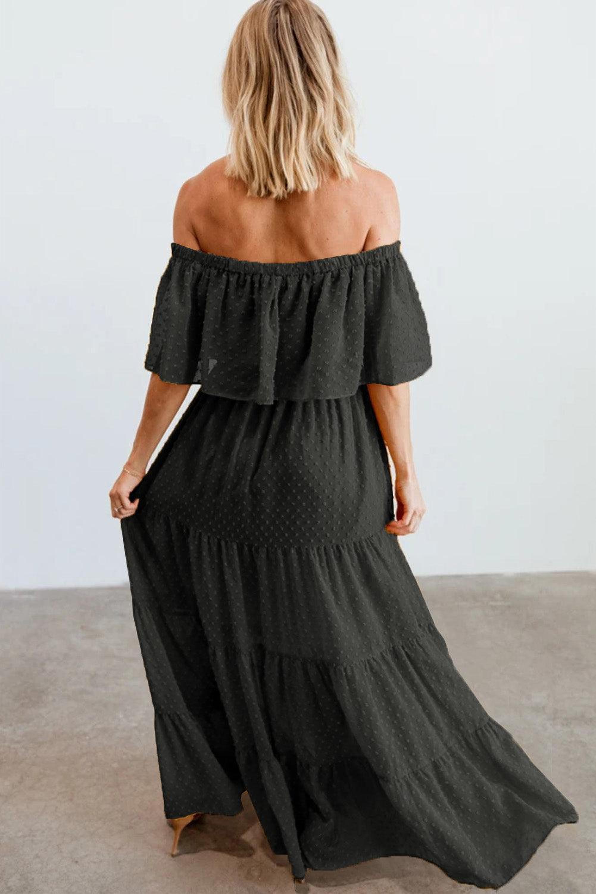 Robe maxi épaules dénudées avec motifs suisses