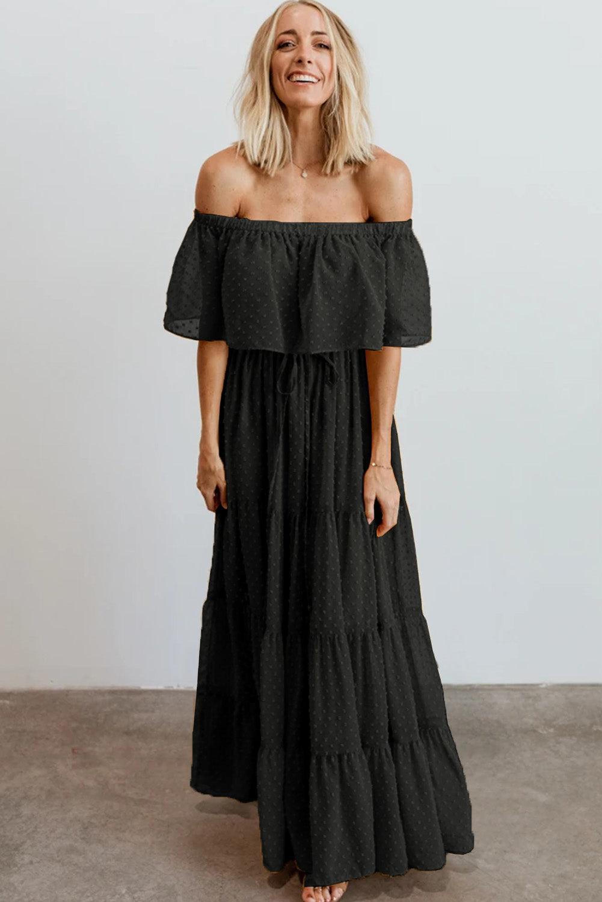 Robe maxi épaules dénudées avec motifs suisses