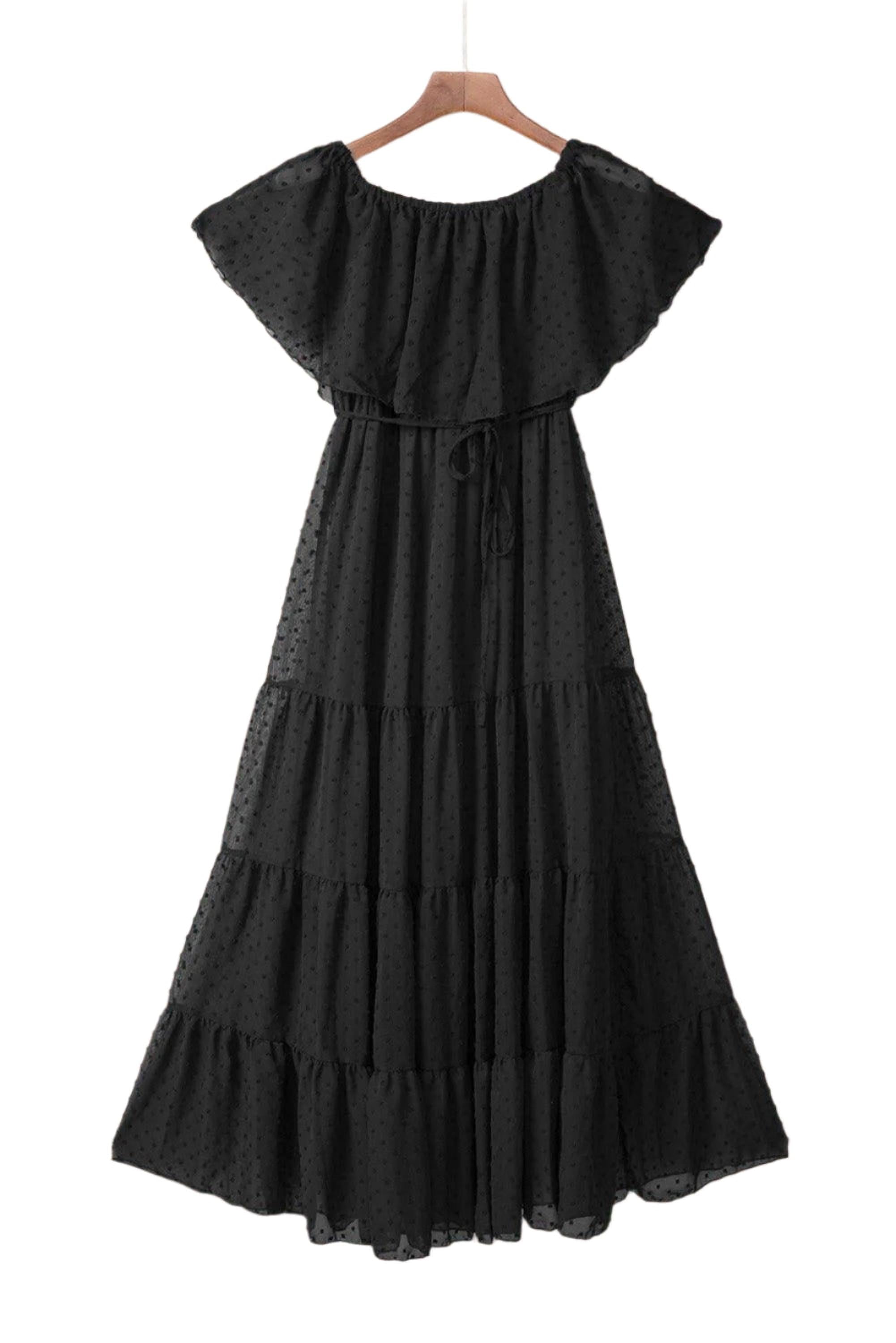 Robe maxi épaules dénudées avec motifs suisses